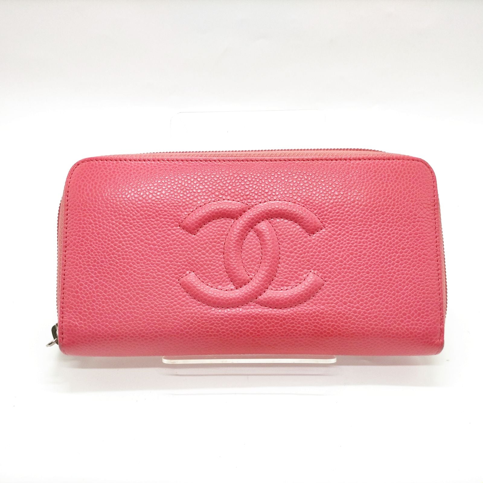 Chanel CC Zip Around Wallet Pink Caviar Leather Long Wallet with