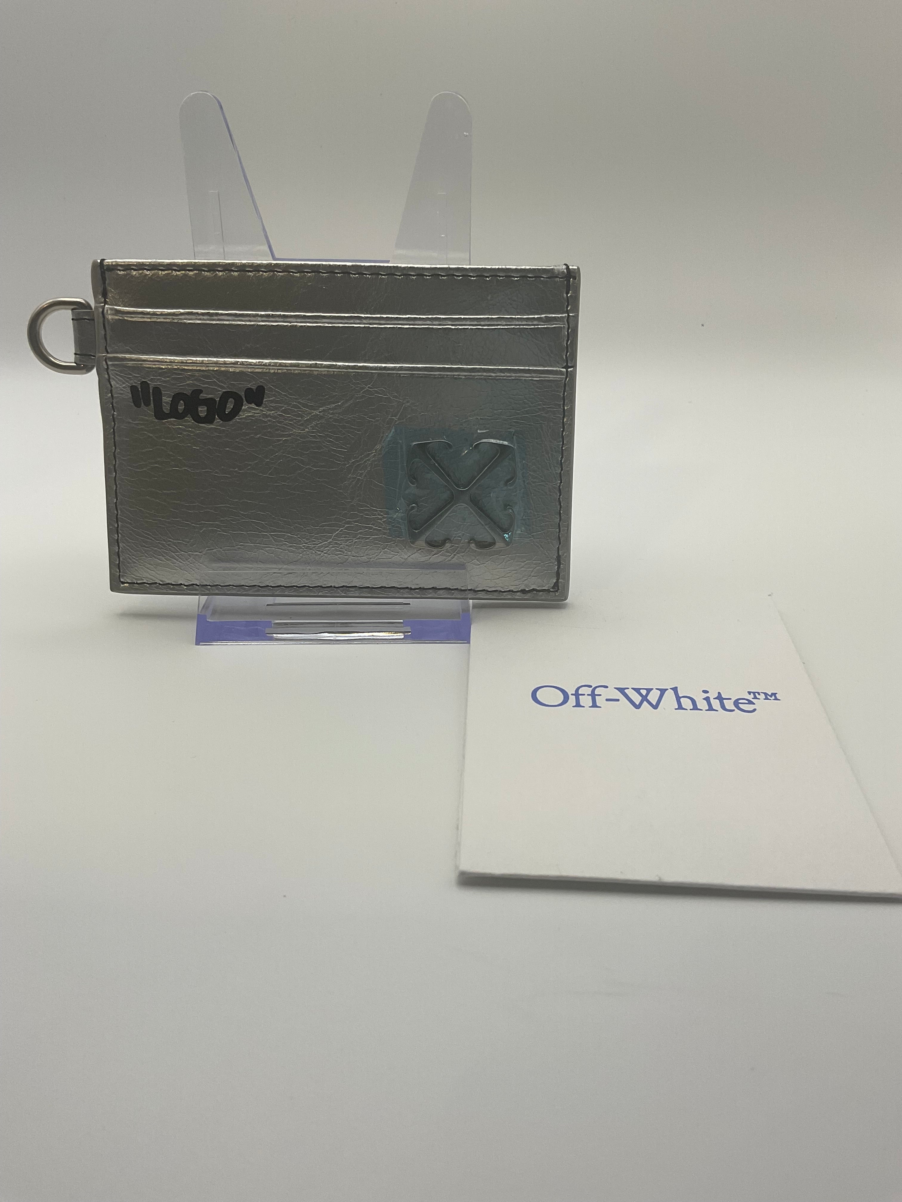 Off-White™ Metallic Silver Leather Arrow Card Holder with Key Ring