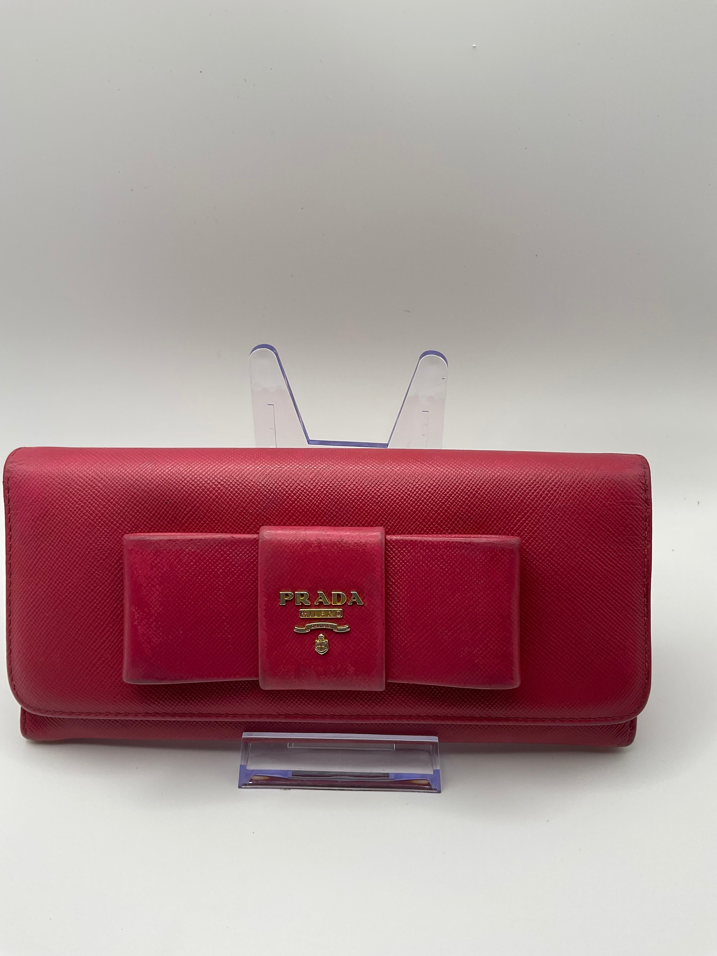 Prada Fiocco Bow Saffiano Leather Continental Wallet Pink | Authentic | COA Included