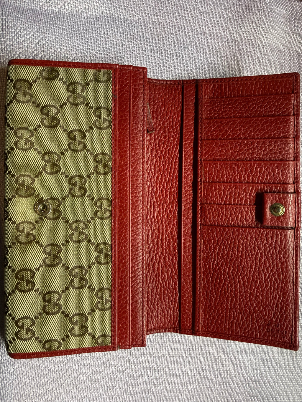 Gucci GG Monogram Canvas Continental Wallet Red Leather