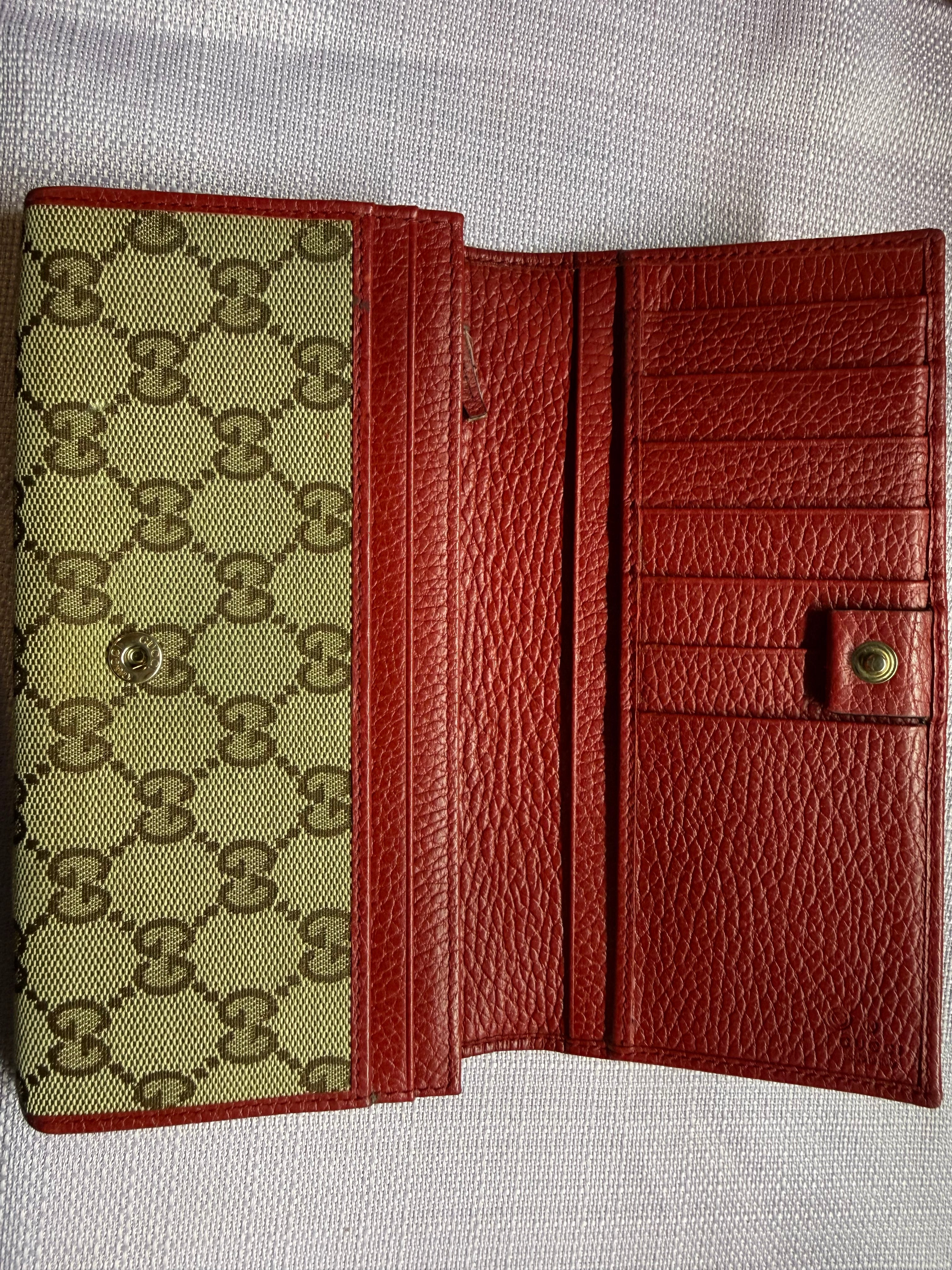 Gucci GG Monogram Canvas Continental Wallet Red Leather