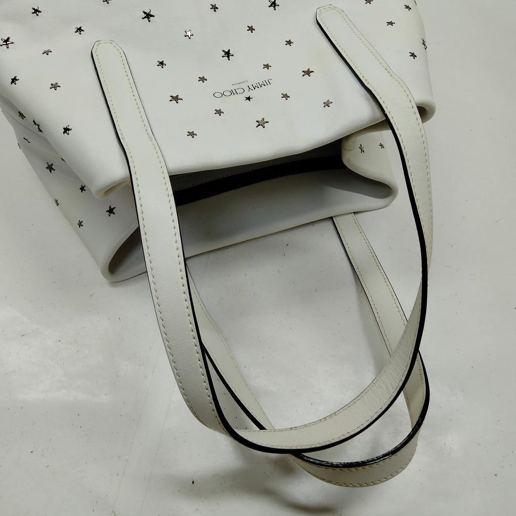 Jimmy Choo White Leather Star Studded Tote Bag