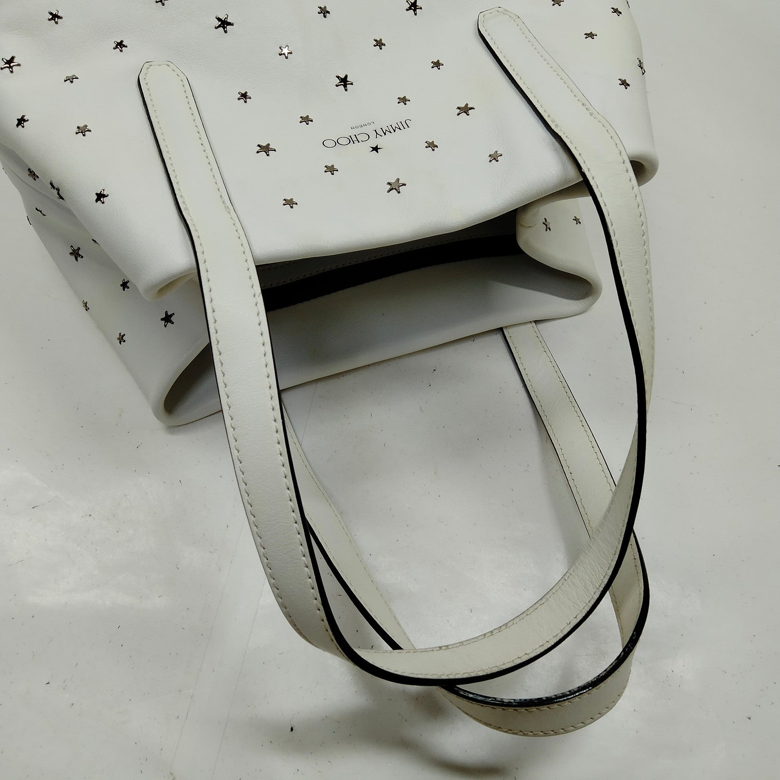Jimmy Choo White Leather Star Studded Tote Bag