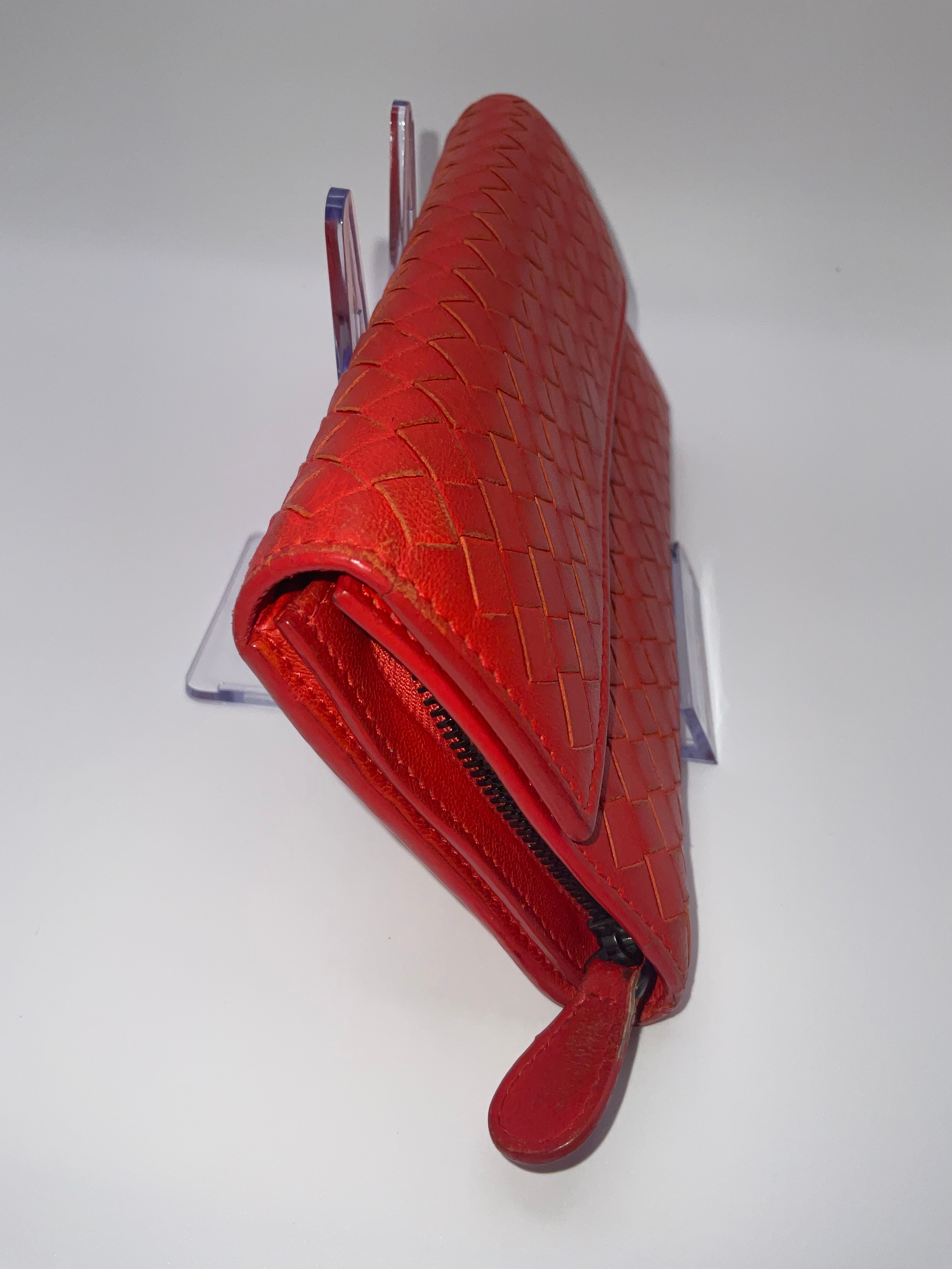 Bottega Veneta Intrecciato Red Leather Continental Wallet – Authentic