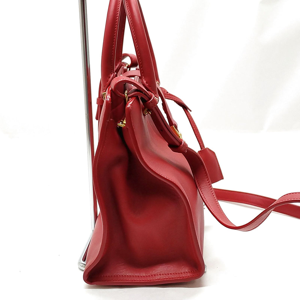 Saint Laurent Sac de Jour Small Red Leather Top Handle Bag with Gold-Tone Hardware