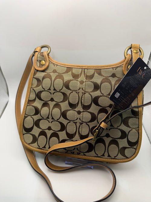 Coach Signature Canvas Shoulder Bag – Khaki/Tan | Turn-Lock Flap