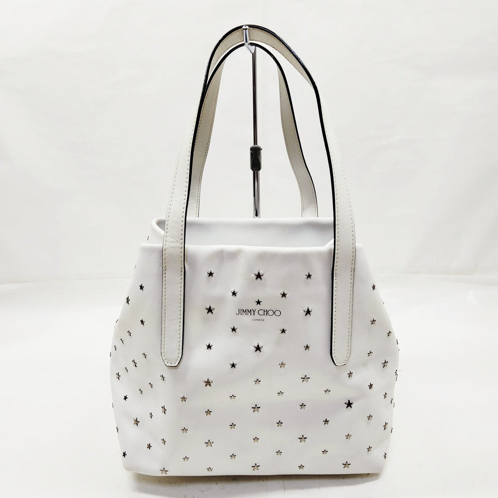 Jimmy Choo White Leather Star Studded Tote Bag