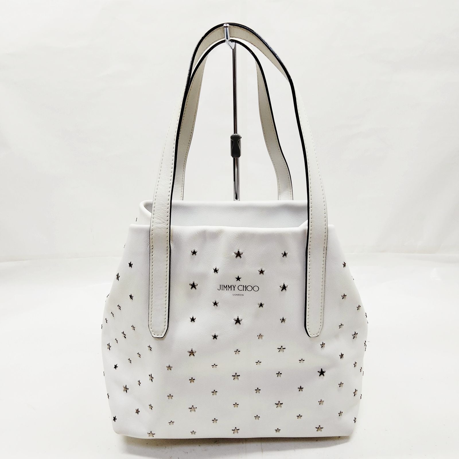 Jimmy Choo White Leather Star Studded Tote Bag