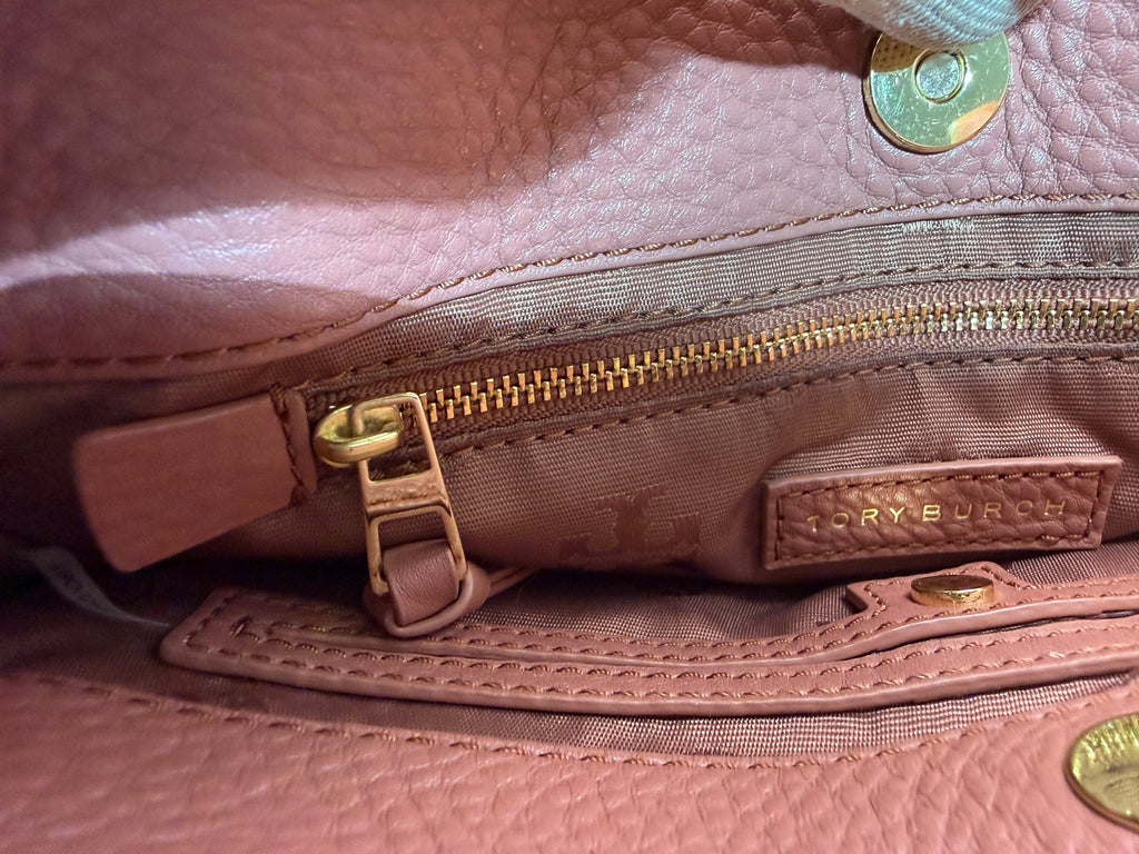 Tory Burch Bolso Satchel de Piel Granulada Rosa Empolvado