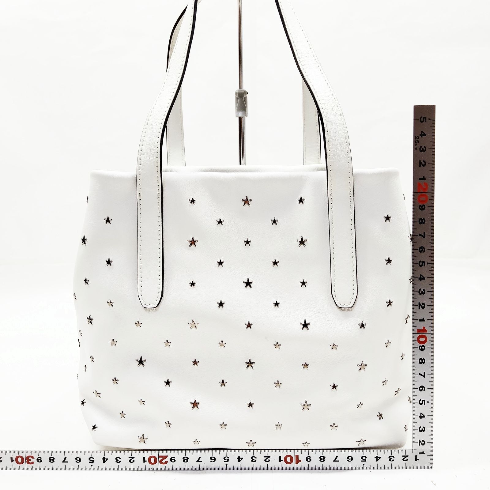Jimmy Choo White Leather Star Studded Tote Bag