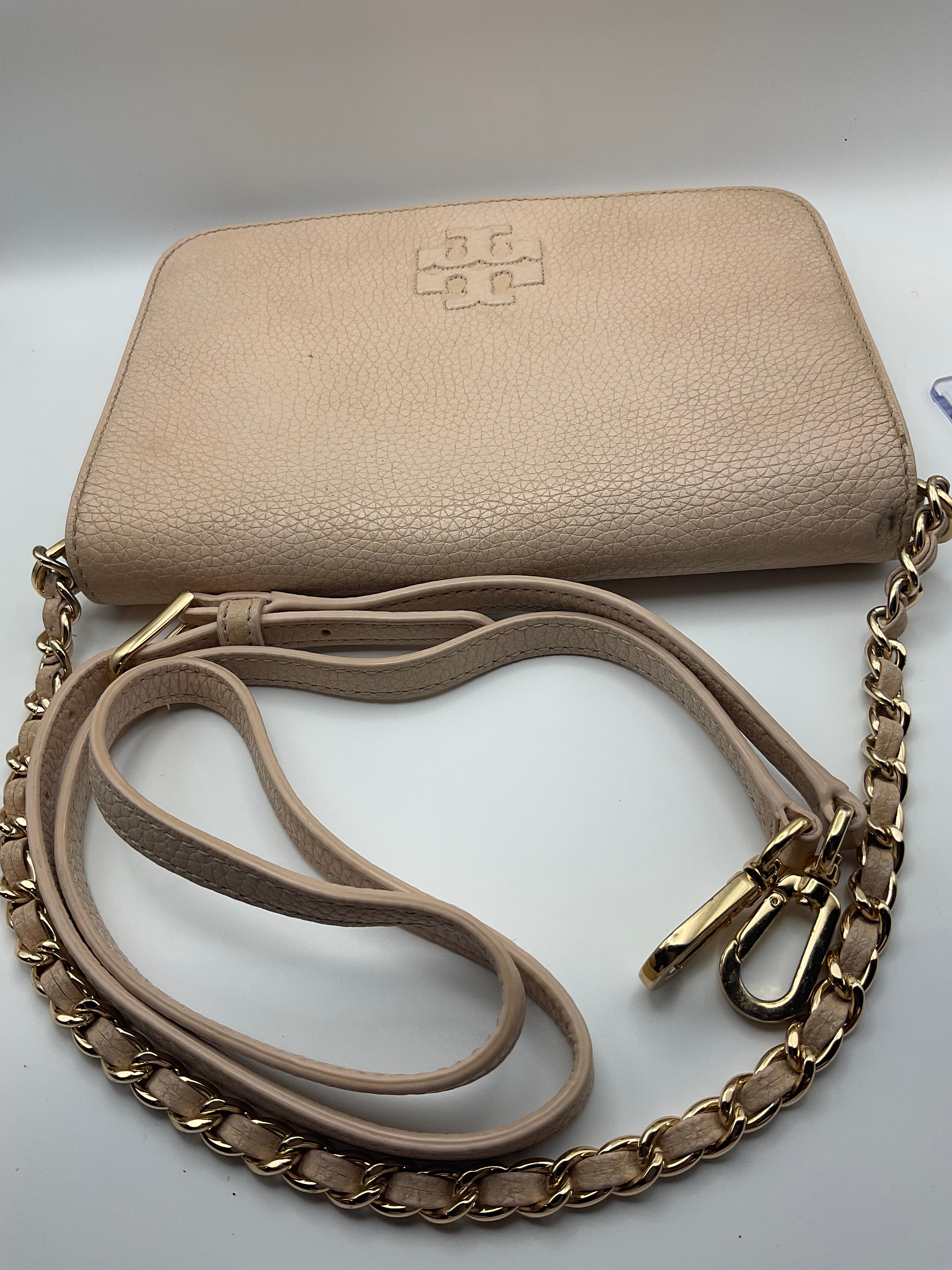 Tory Burch McGraw Fold-Over Pebbled Leather Crossbody Bag – Light Blush