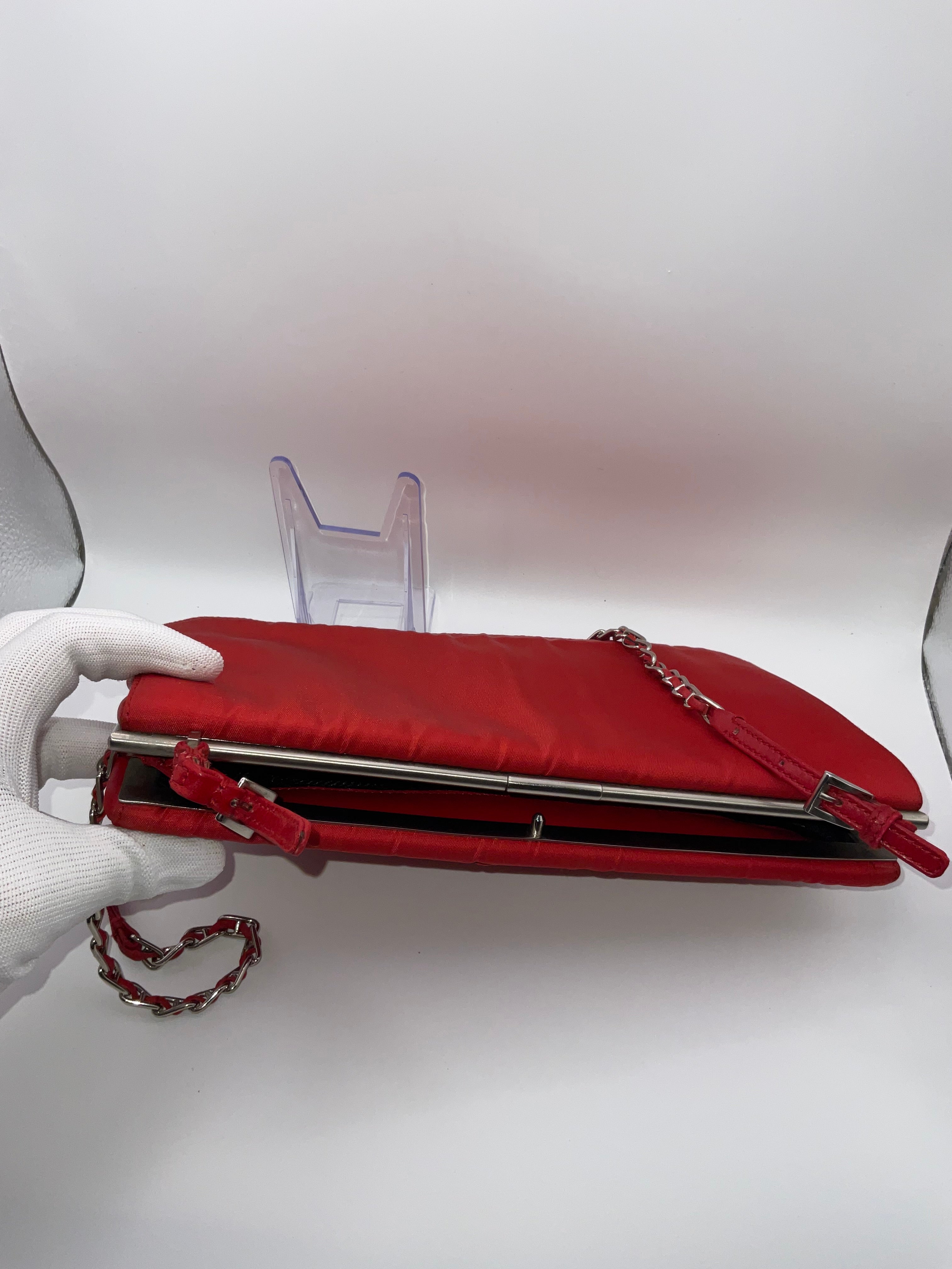 Prada Red Tessuto Satin Frame Shoulder Bag | COA Included