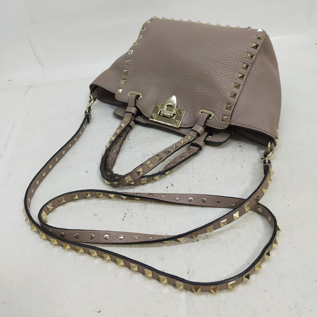 Valentino Garavani Rockstud Leather Tote Bag – Taupe / Gold Hardware