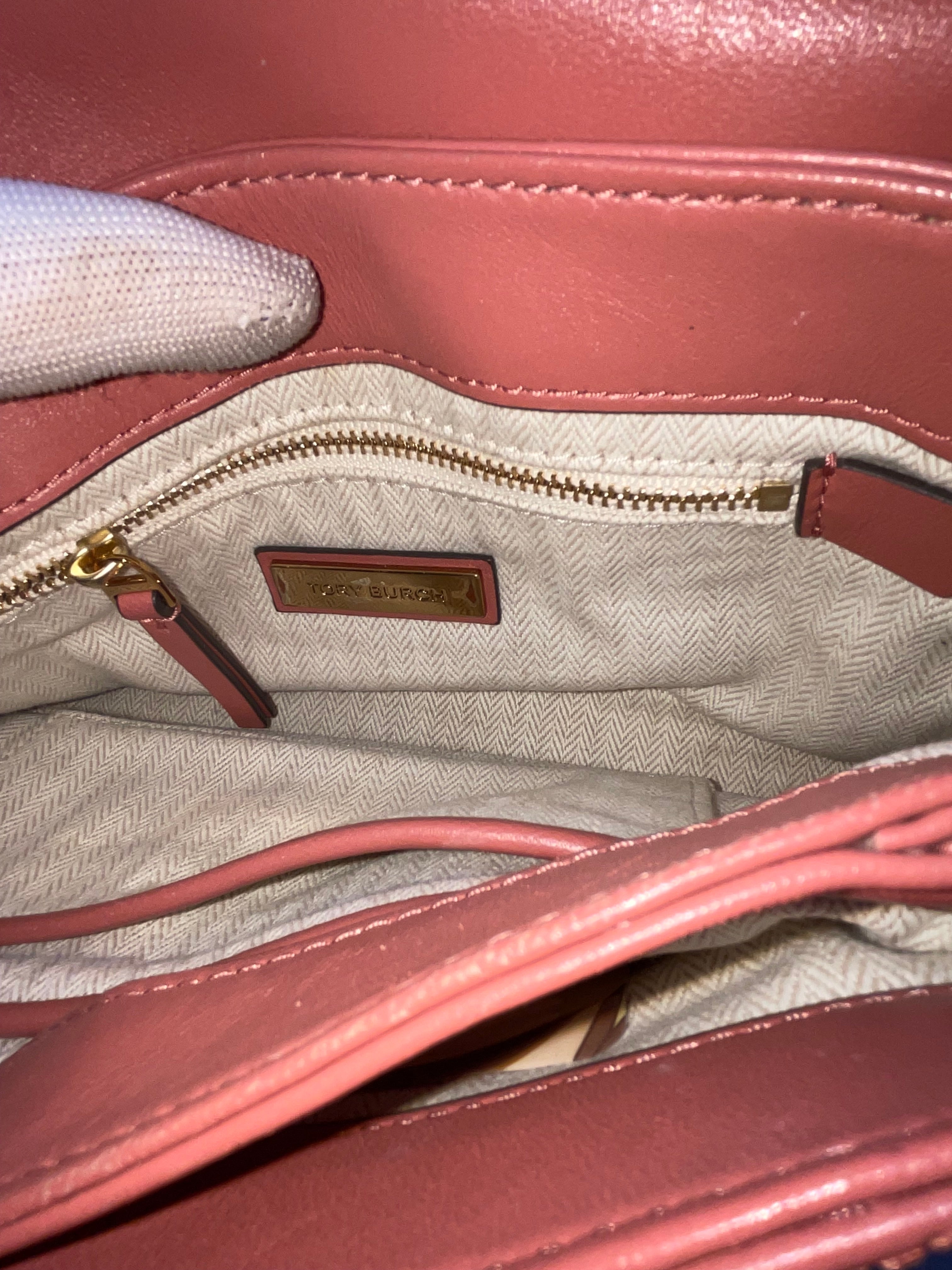 Tory Burch Kira Chevron Small Convertible Shoulder Bag Pink Leather Gold Hardware