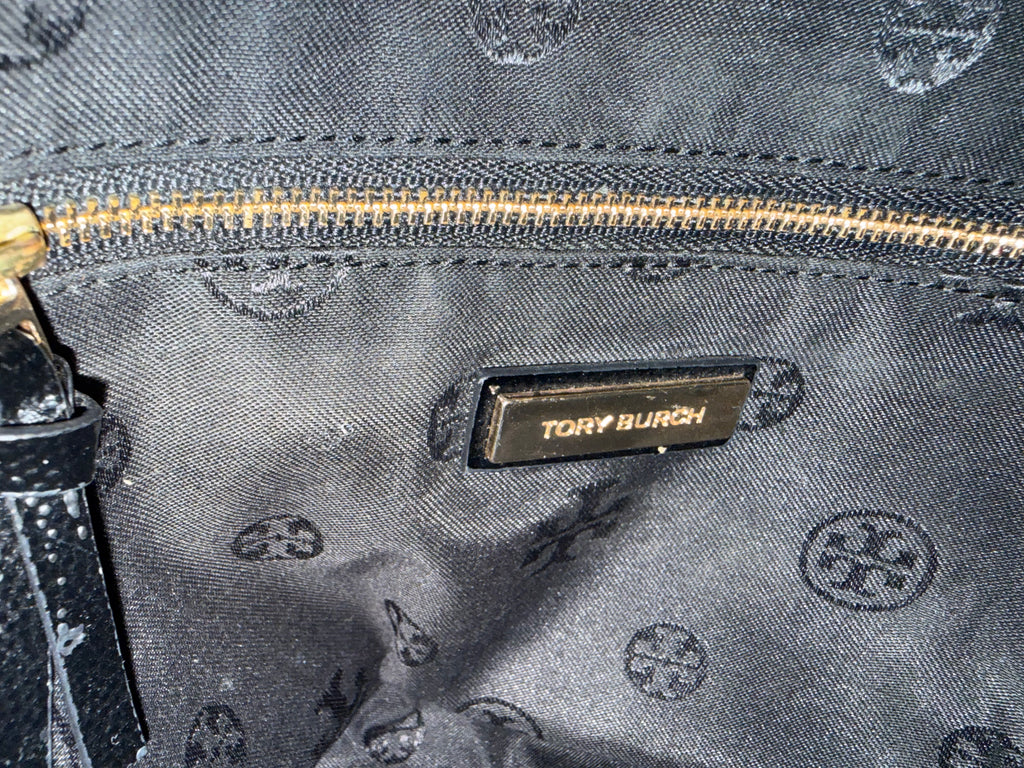 Tory Burch Black Pebbled Leather Large Tote Bag with Gold Hardware
