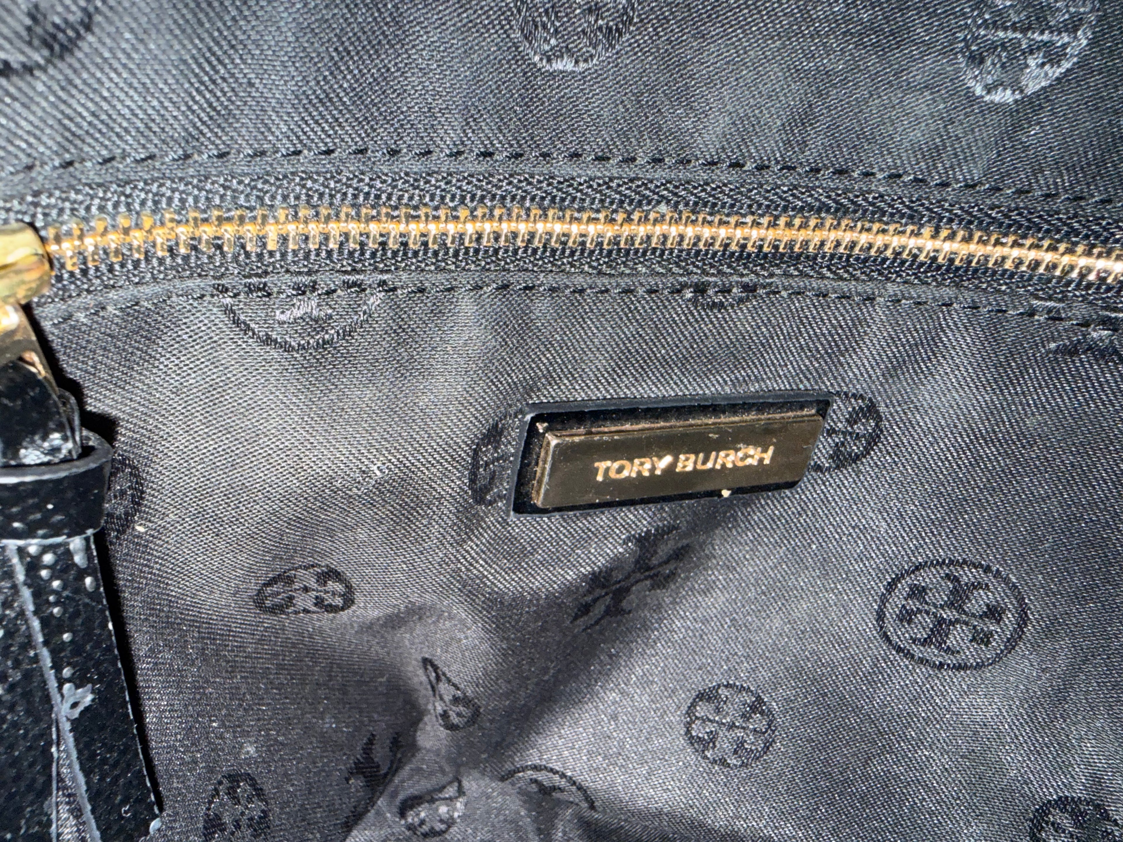 Tory Burch Black Pebbled Leather Large Tote Bag with Gold Hardware