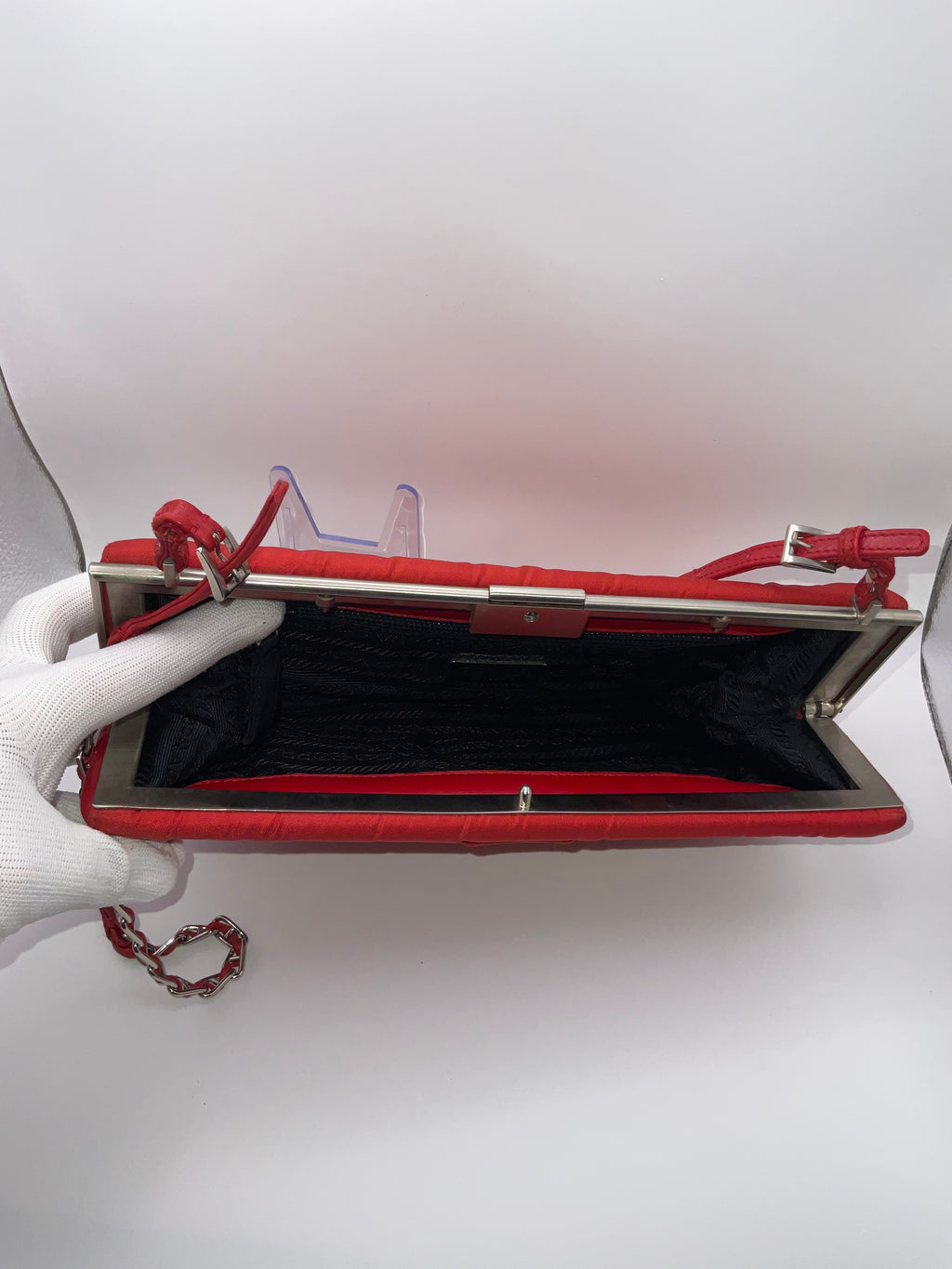 Prada Red Tessuto Satin Frame Shoulder Bag | COA Included
