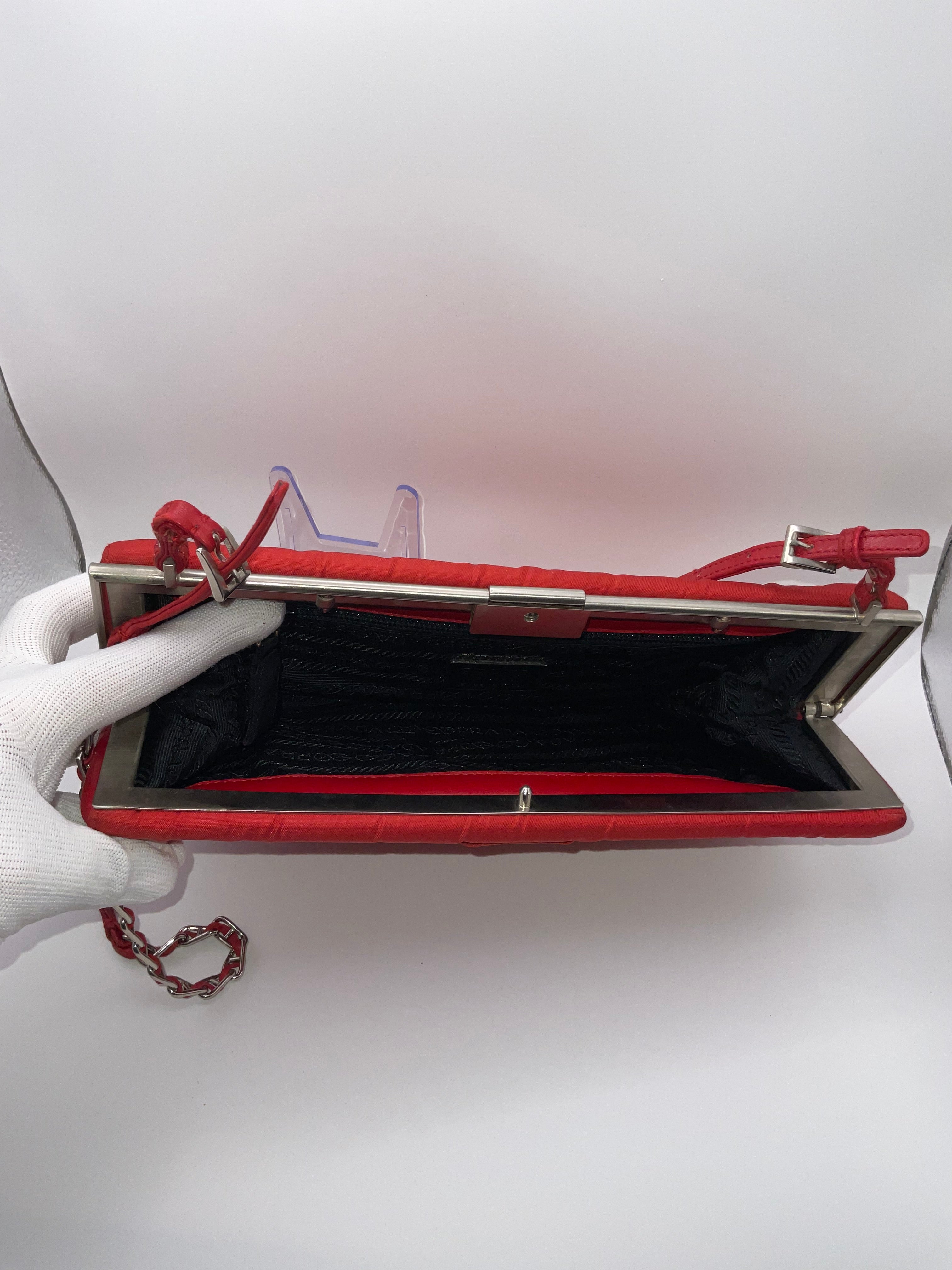 Prada Red Tessuto Satin Frame Shoulder Bag | COA Included