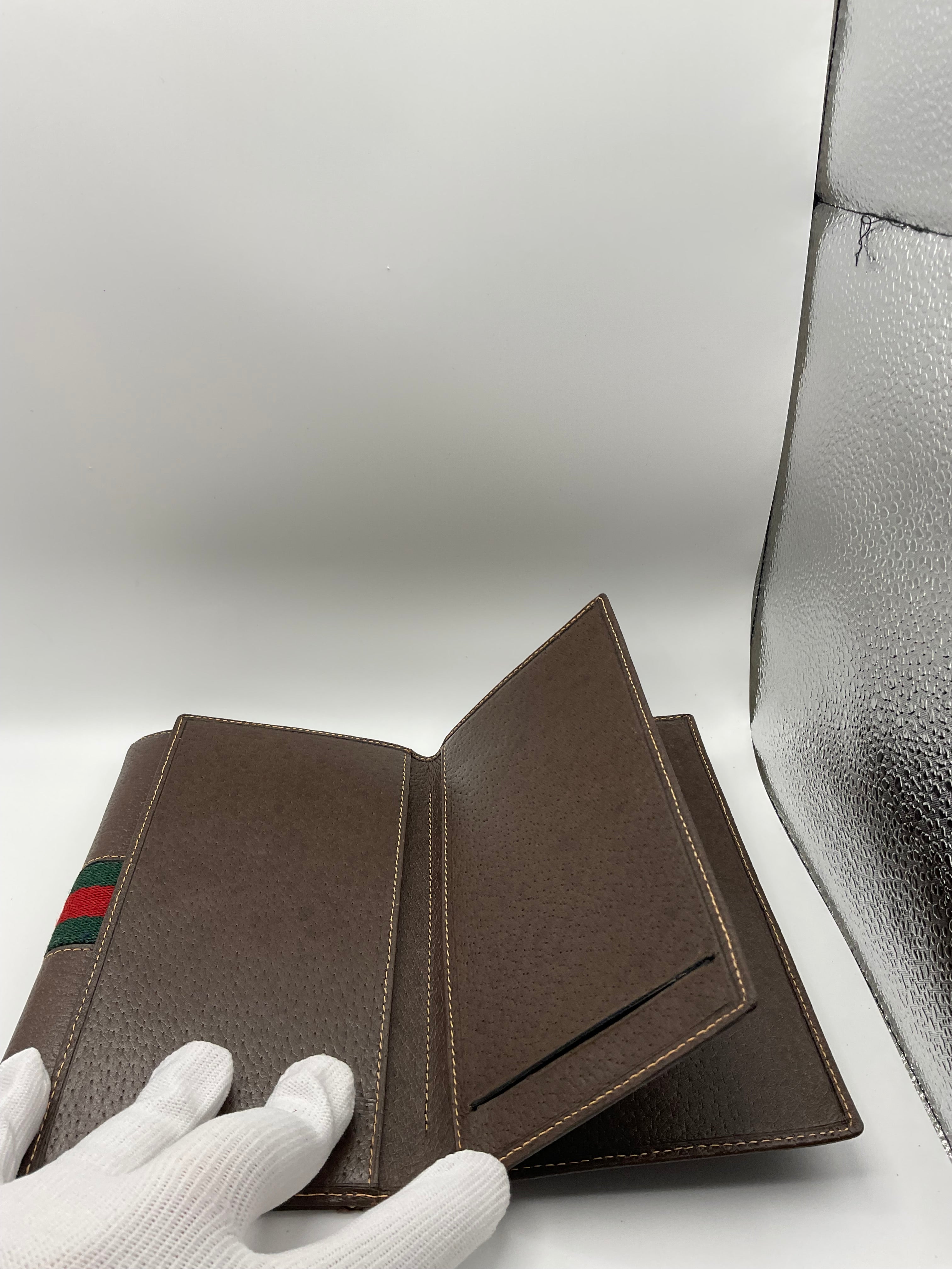 Gucci Vintage Brown Leather Horsebit Continental Wallet with Web Stripe