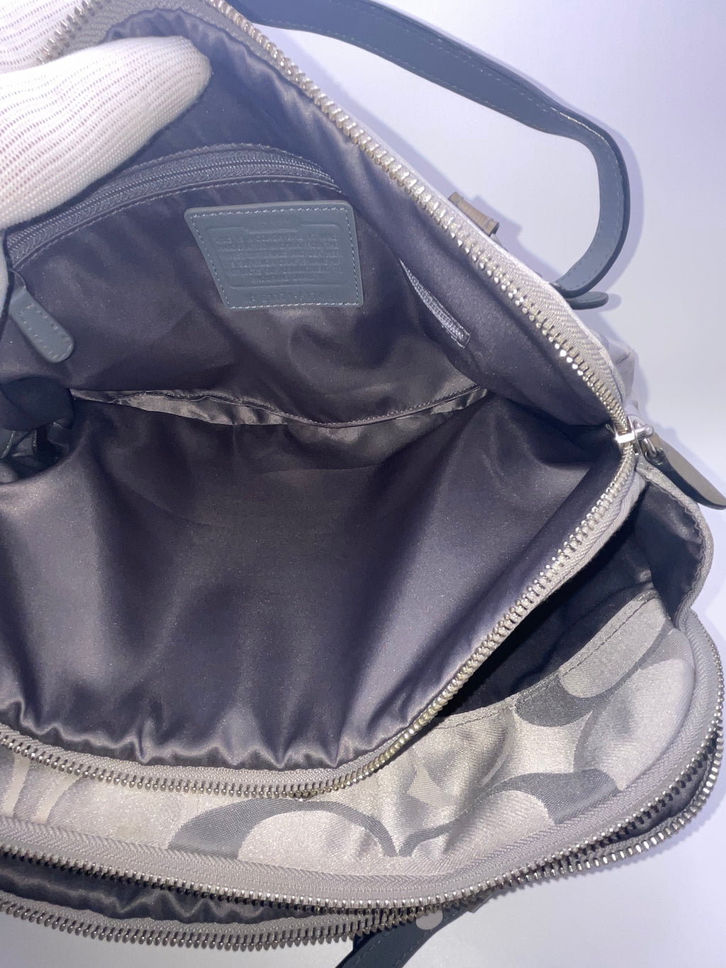 Coach Signature Sateen Sophia Satchel Gray Patent Leather Trim | Style F17481