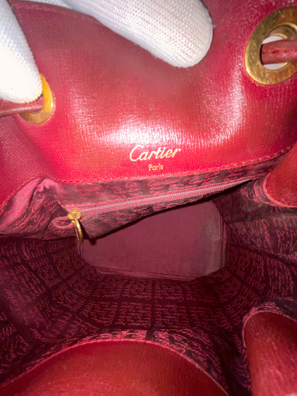 Cartier Must de Cartier Bordeaux Leather Drawstring Bucket Bag with COA