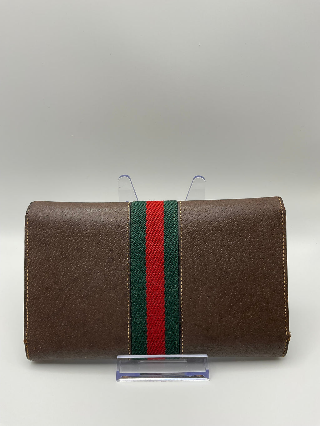 Gucci Vintage Brown Leather Horsebit Continental Wallet with Web Stripe