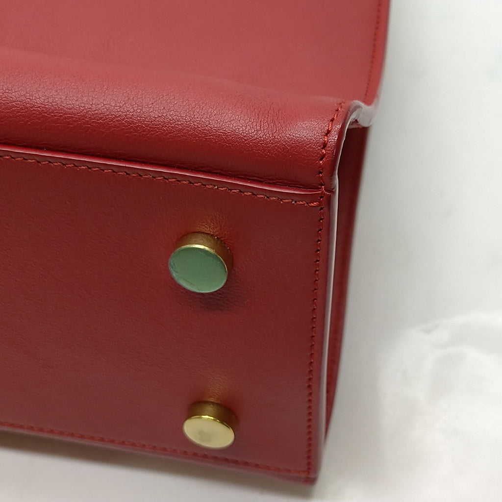 Saint Laurent Sac de Jour Small Red Leather Top Handle Bag with Gold-Tone Hardware