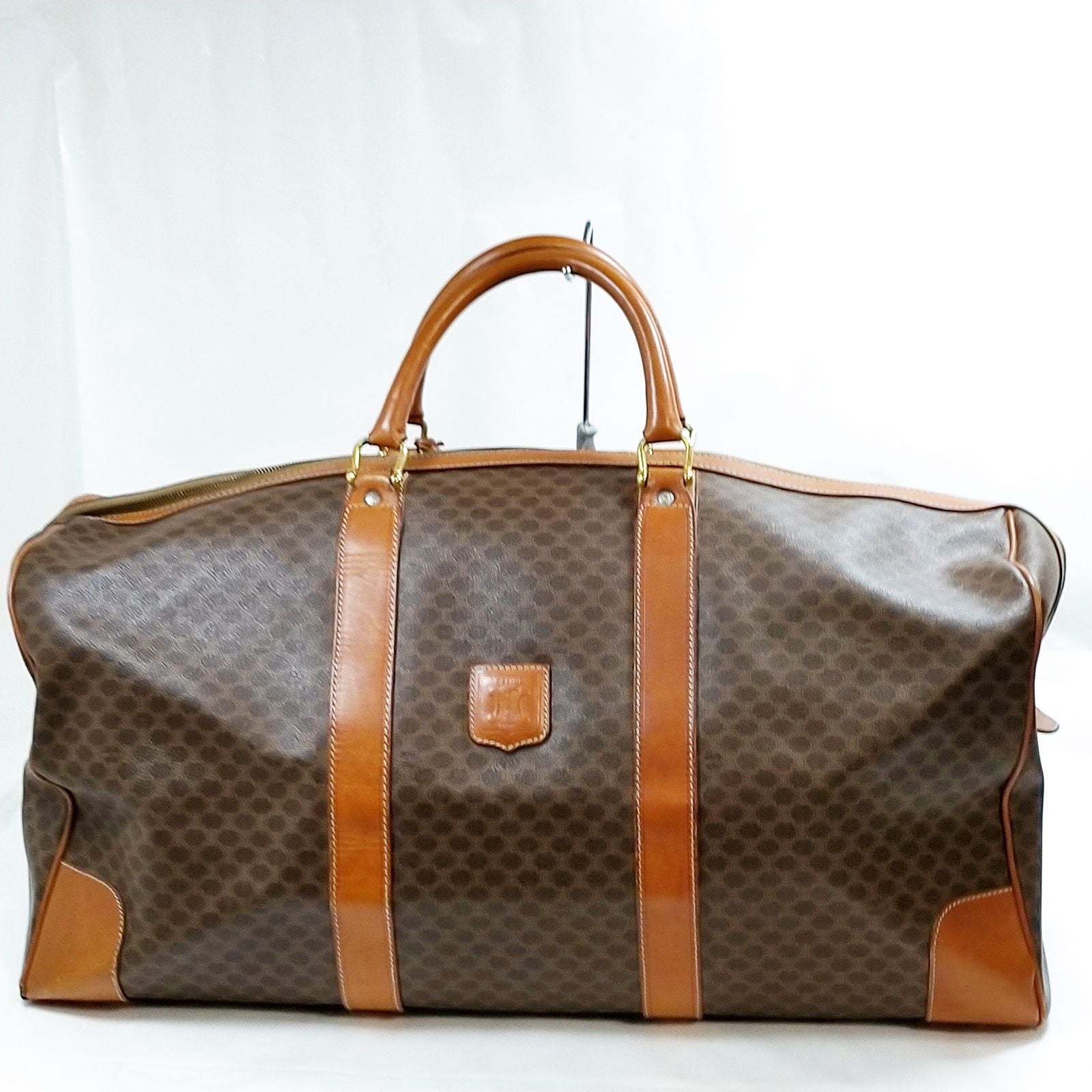 Celine Vintage Macadam Canvas Boston Travel Bag Brown