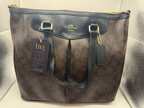 Coach Signature Tote Brown Black - Front view with LWR Luxury tag
