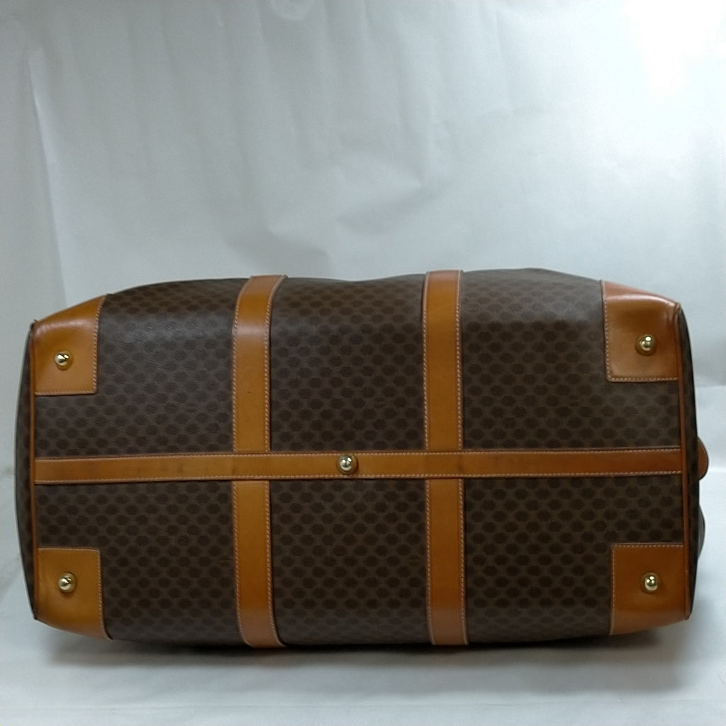 Celine Vintage Macadam Canvas Boston Travel Bag Brown
