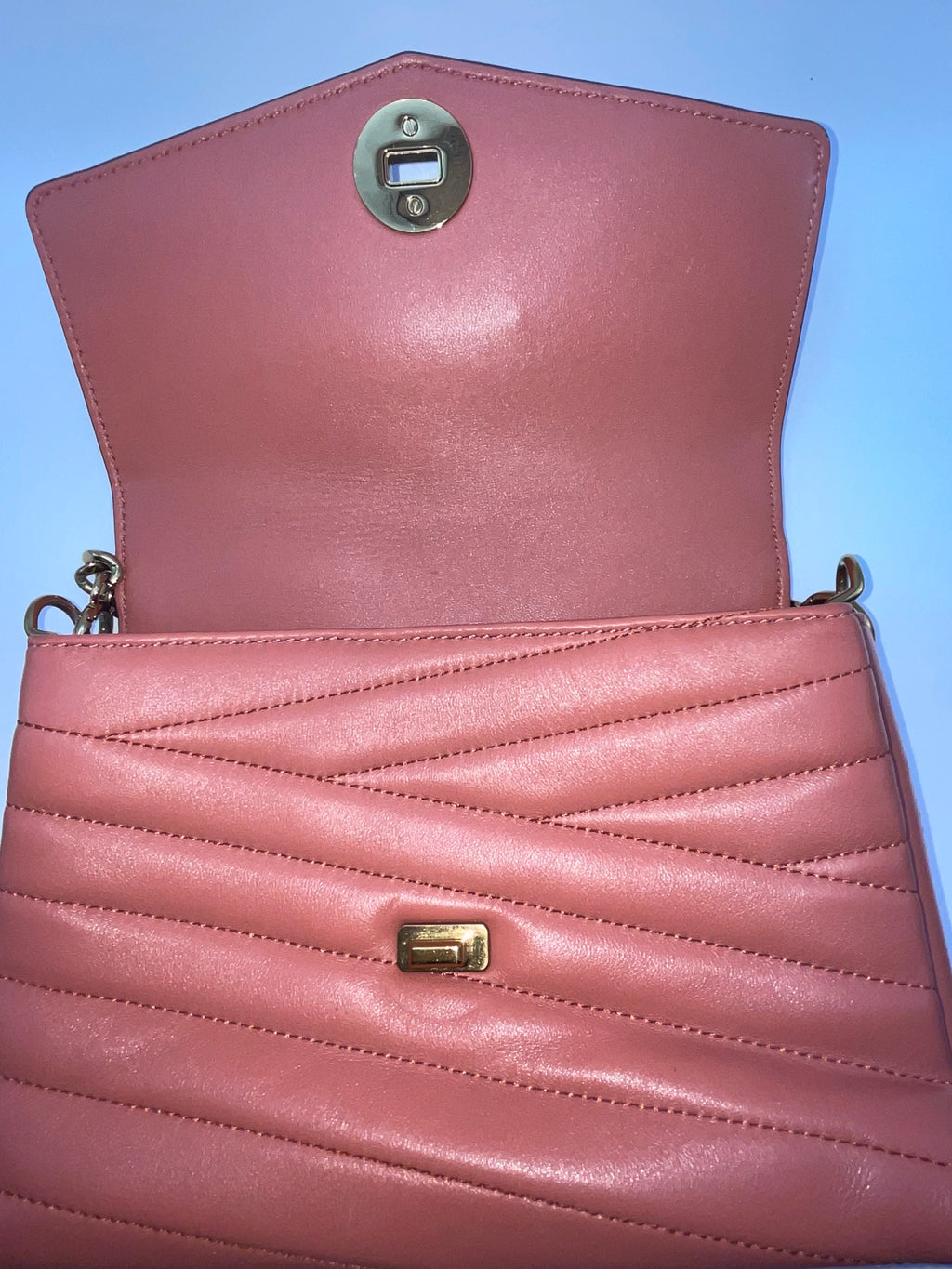 Tory Burch Kira Chevron Small Convertible Shoulder Bag Pink Leather Gold Hardware