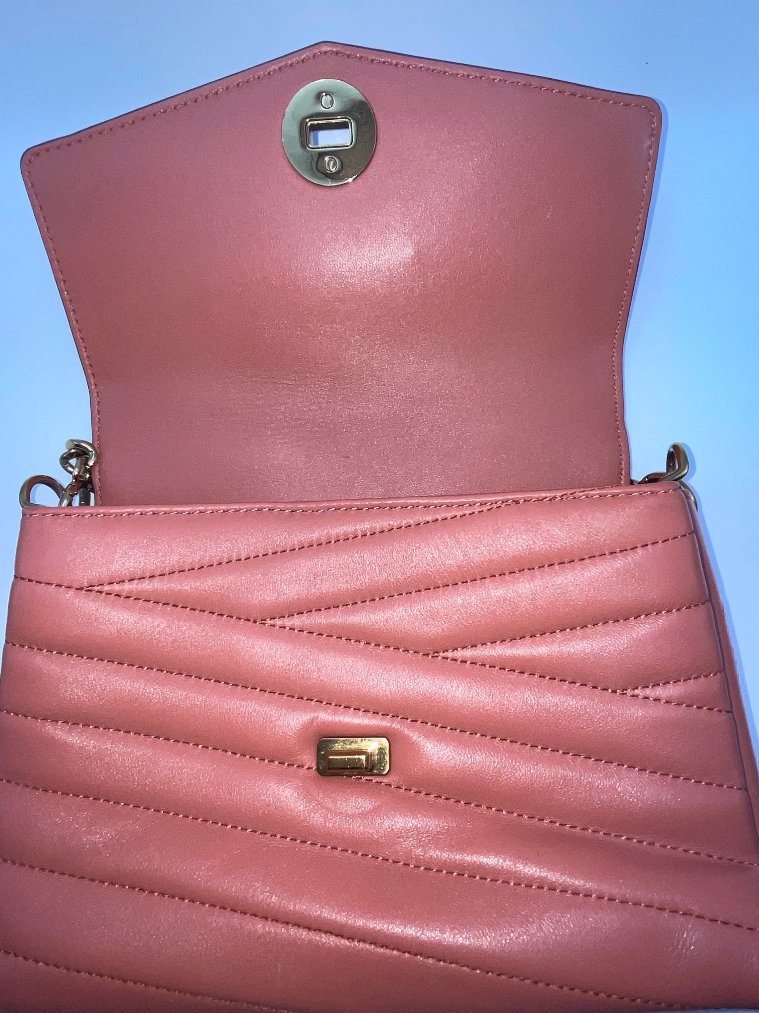 Tory Burch Kira Chevron Small Convertible Shoulder Bag Pink Leather Gold Hardware