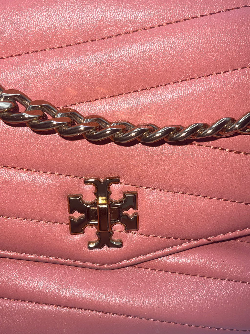 Tory Burch Kira Chevron Small Convertible Shoulder Bag Pink Leather Gold Hardware