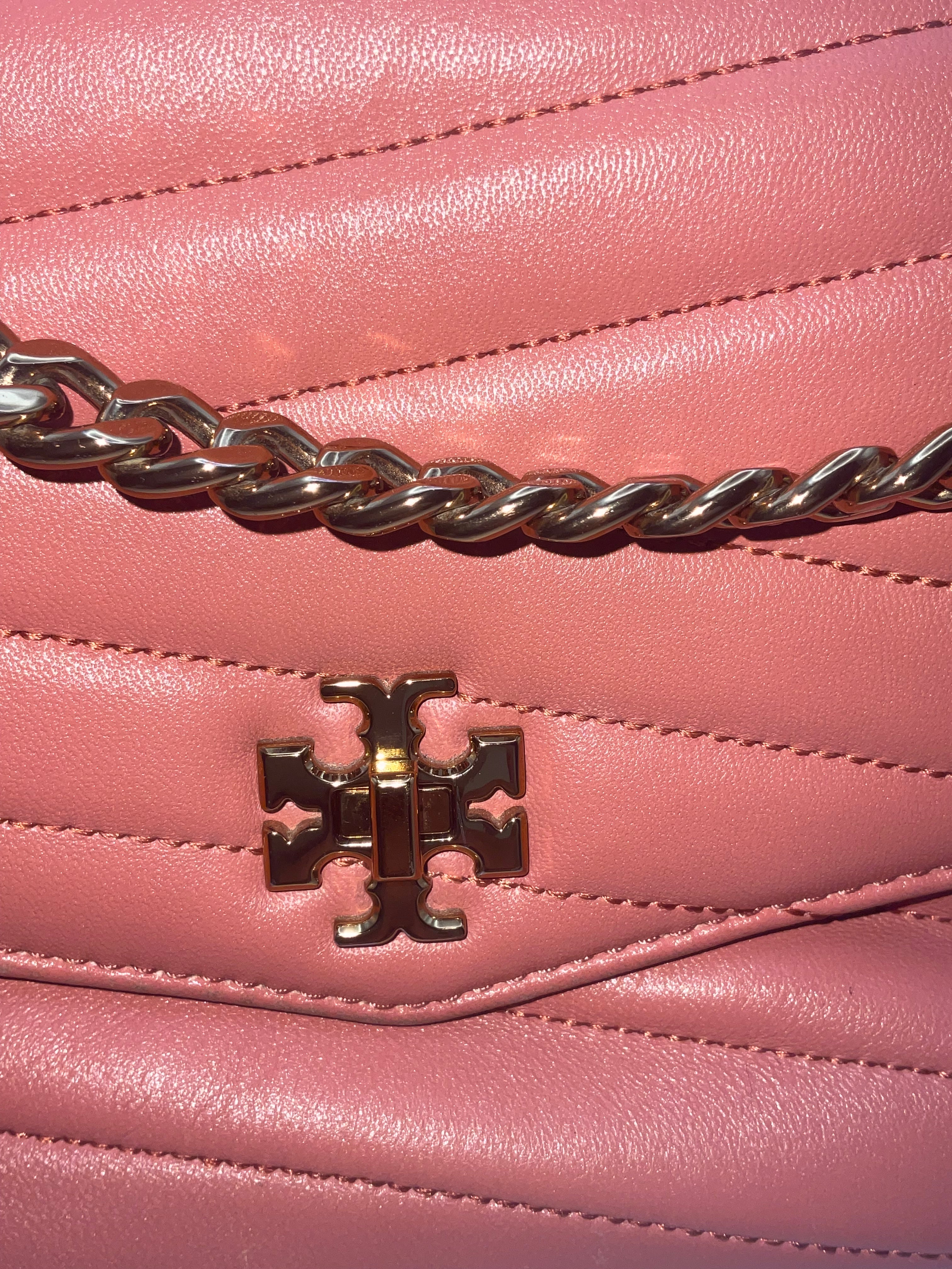 Tory Burch Kira Chevron Small Convertible Shoulder Bag Pink Leather Gold Hardware