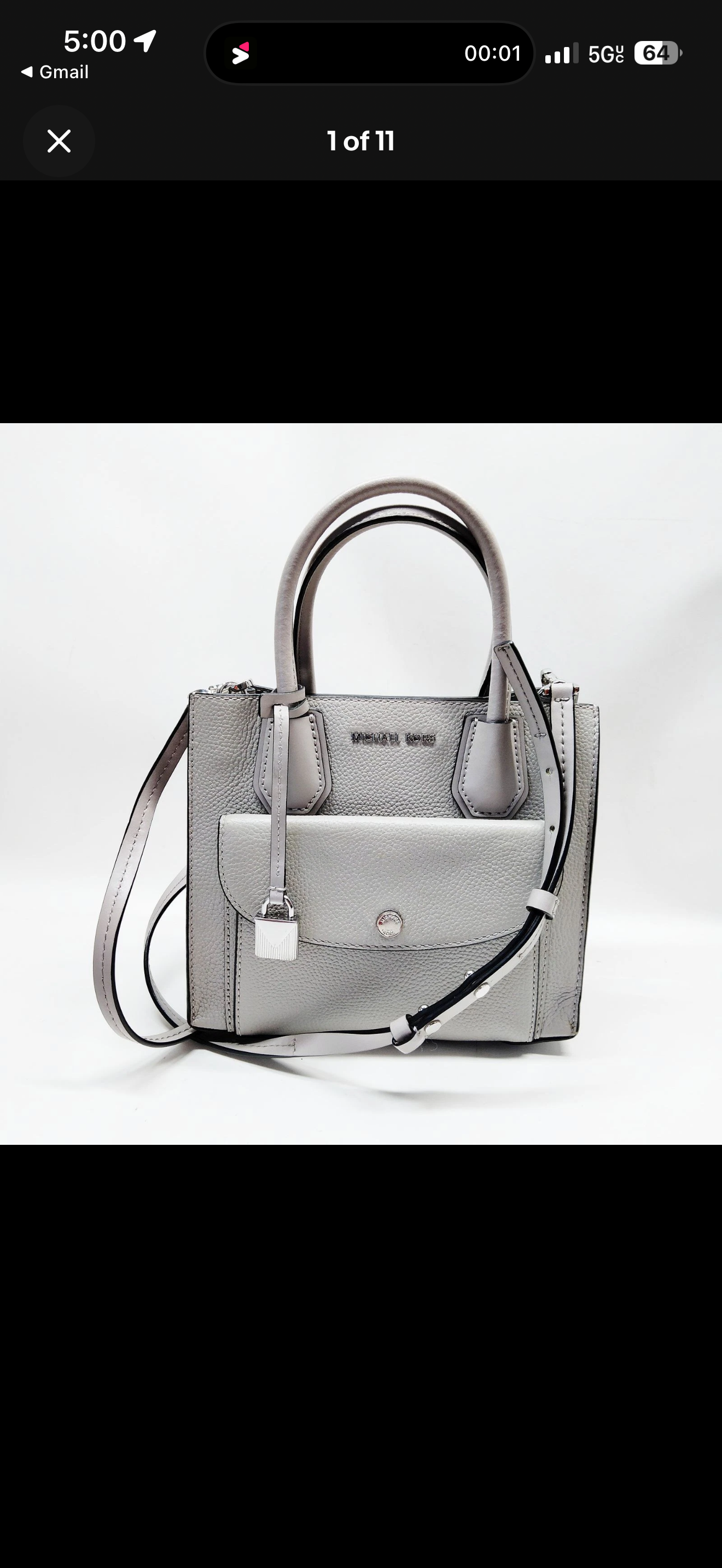 Michael Kors Mercer Medium Messenger Bag – Light Gray Pebbled Leather
