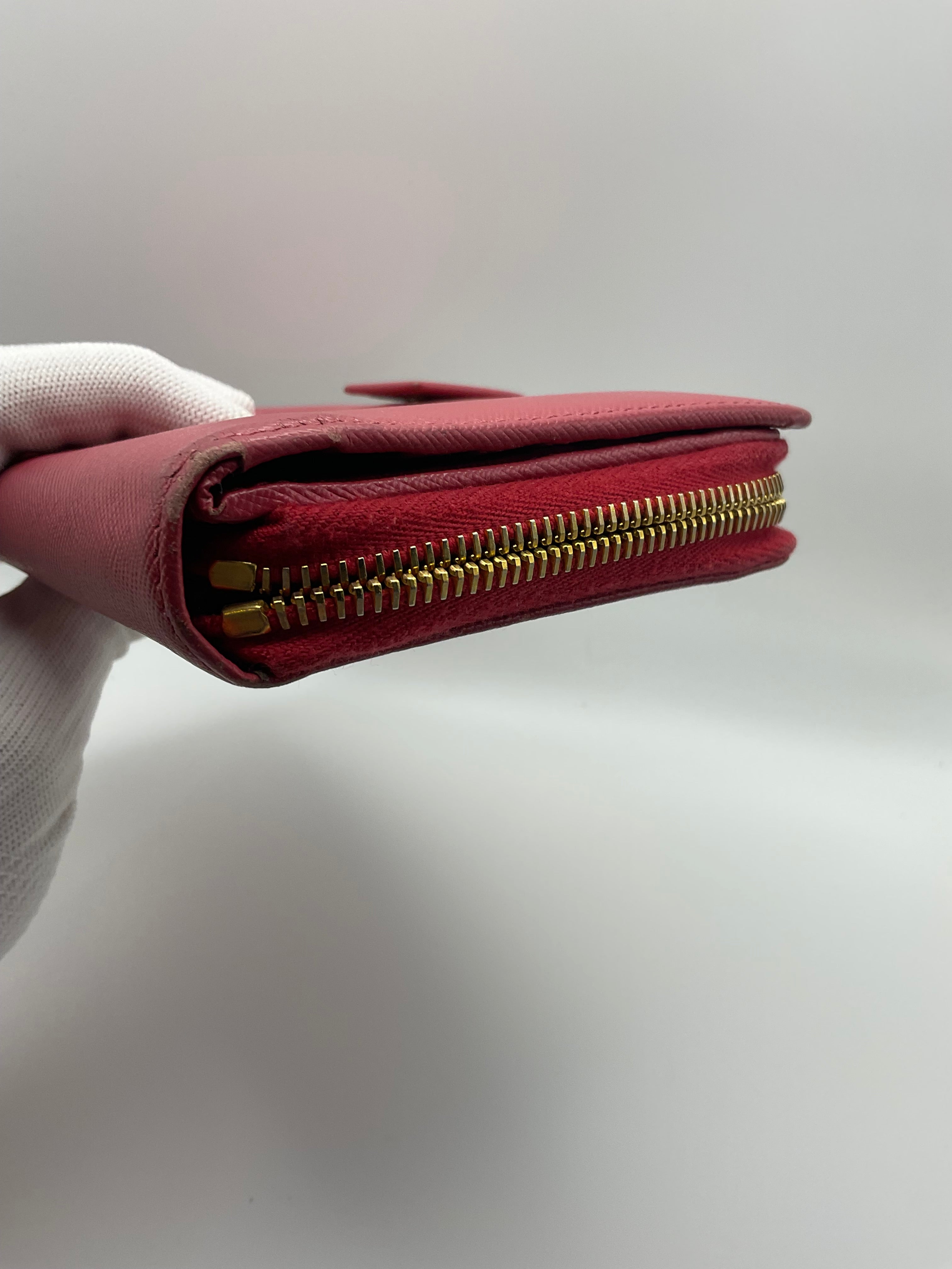 Prada Saffiano Leather Zip Around Continental Wallet Pink | Authentic | COA Included