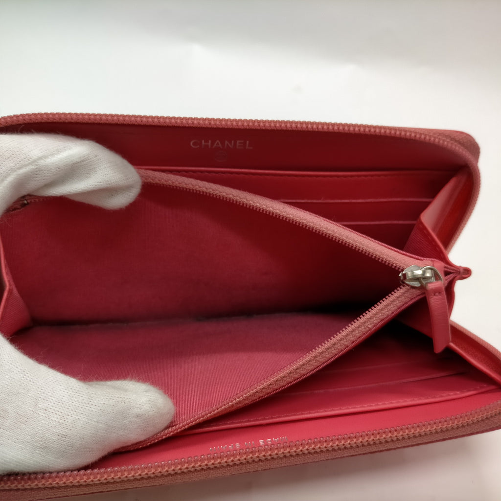 Chanel CC Zip Around Wallet Pink Caviar Leather Long Wallet with COA