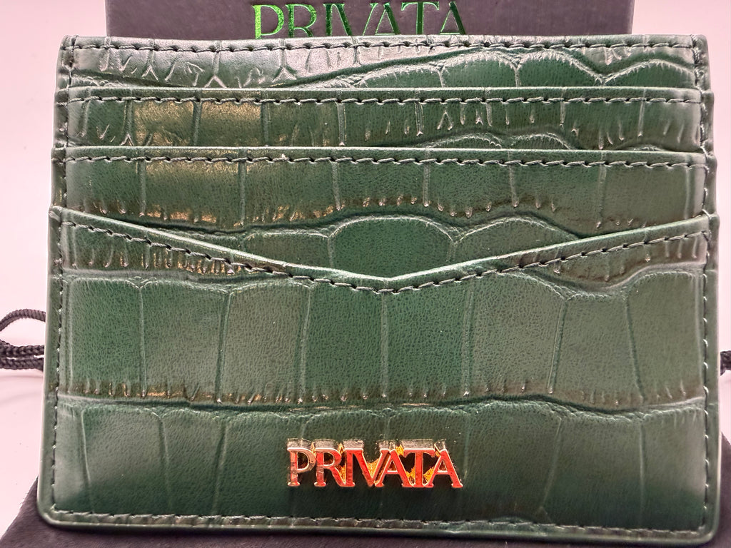 PRIVATA Croc-Embossed Leather Card Holder | New with Box & Certificate