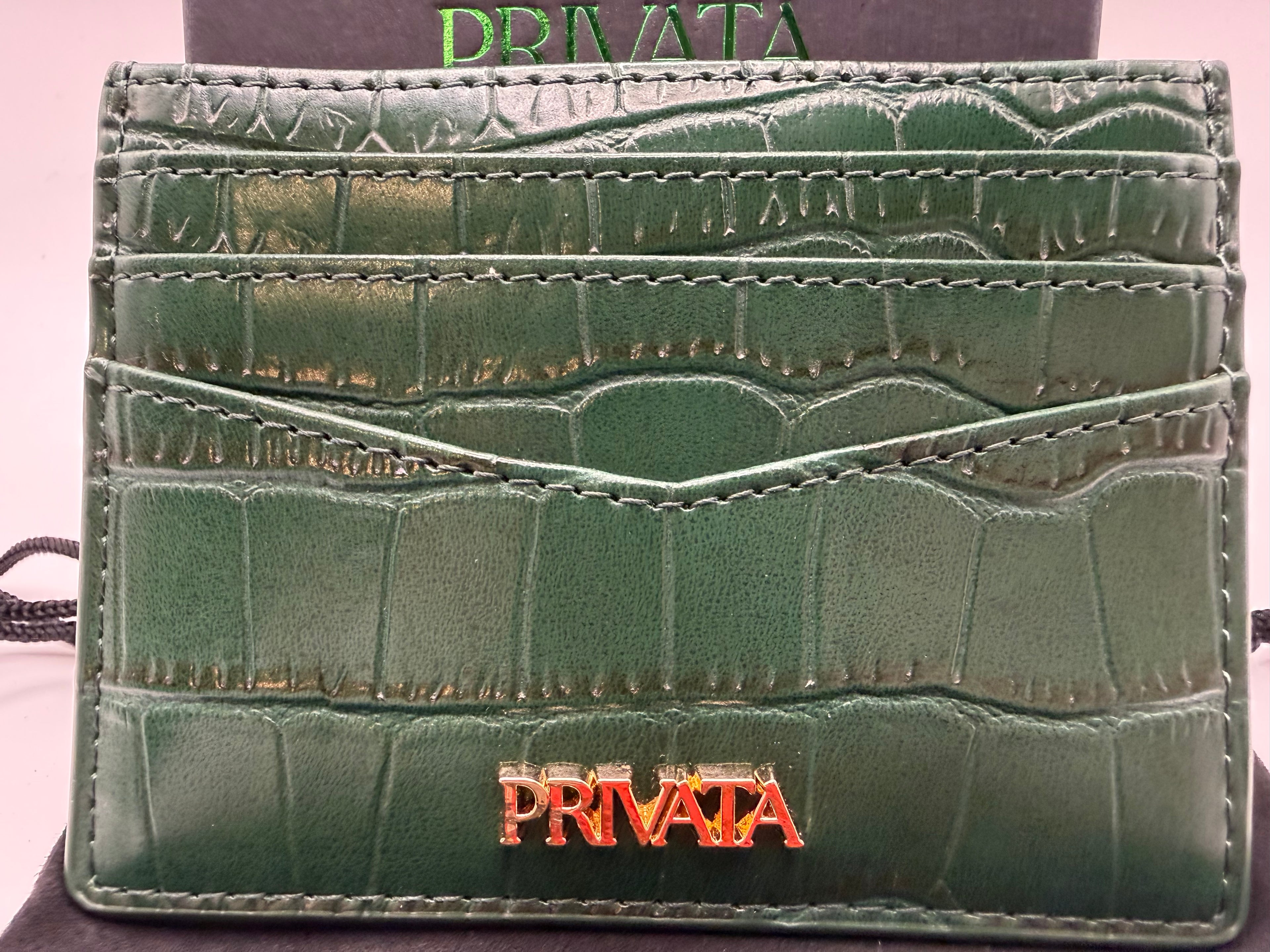 PRIVATA Croc-Embossed Leather Card Holder | New with Box & Certificate