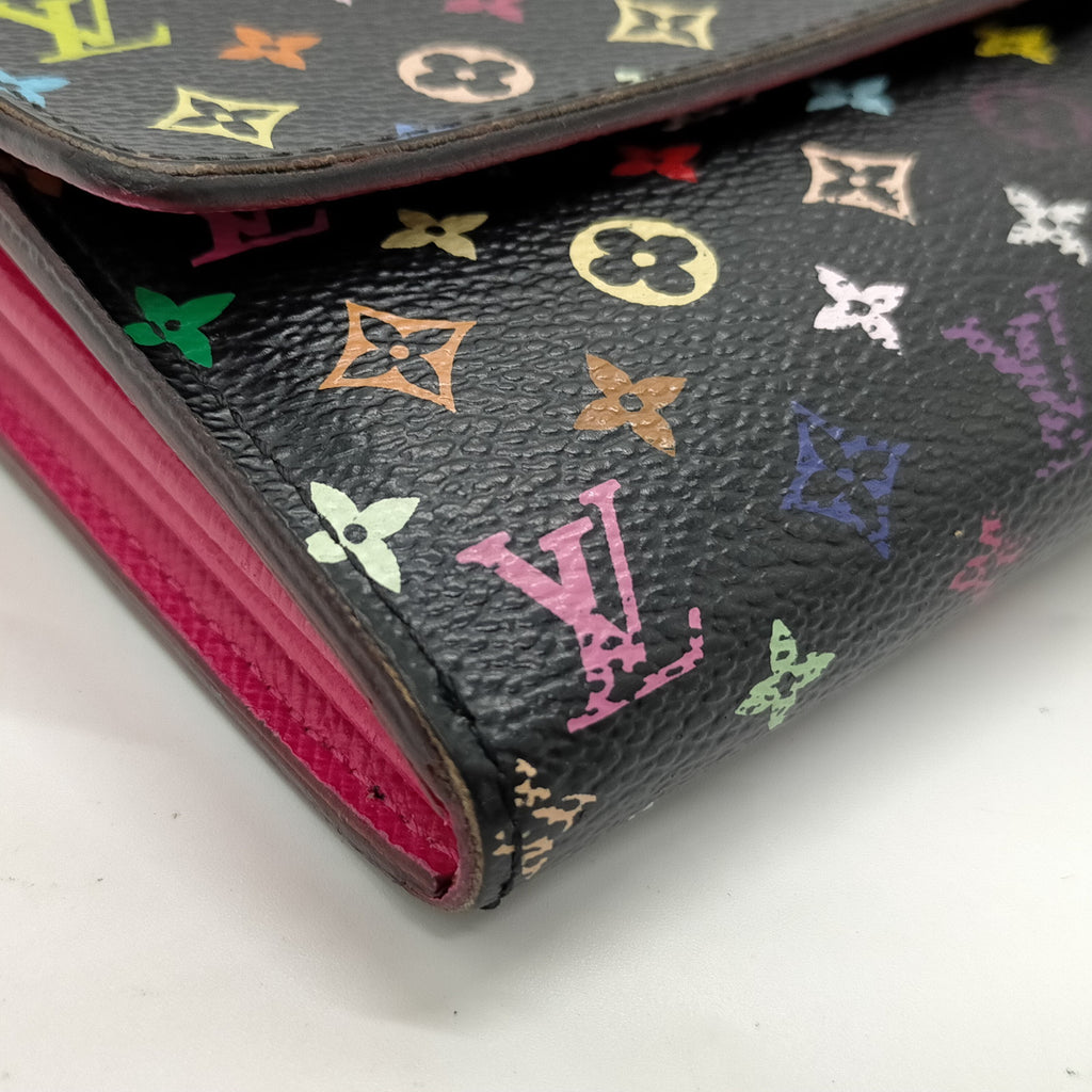Louis Vuitton Murakami Sarah Wallet Black Monogram Canvas Pink Interior with COA