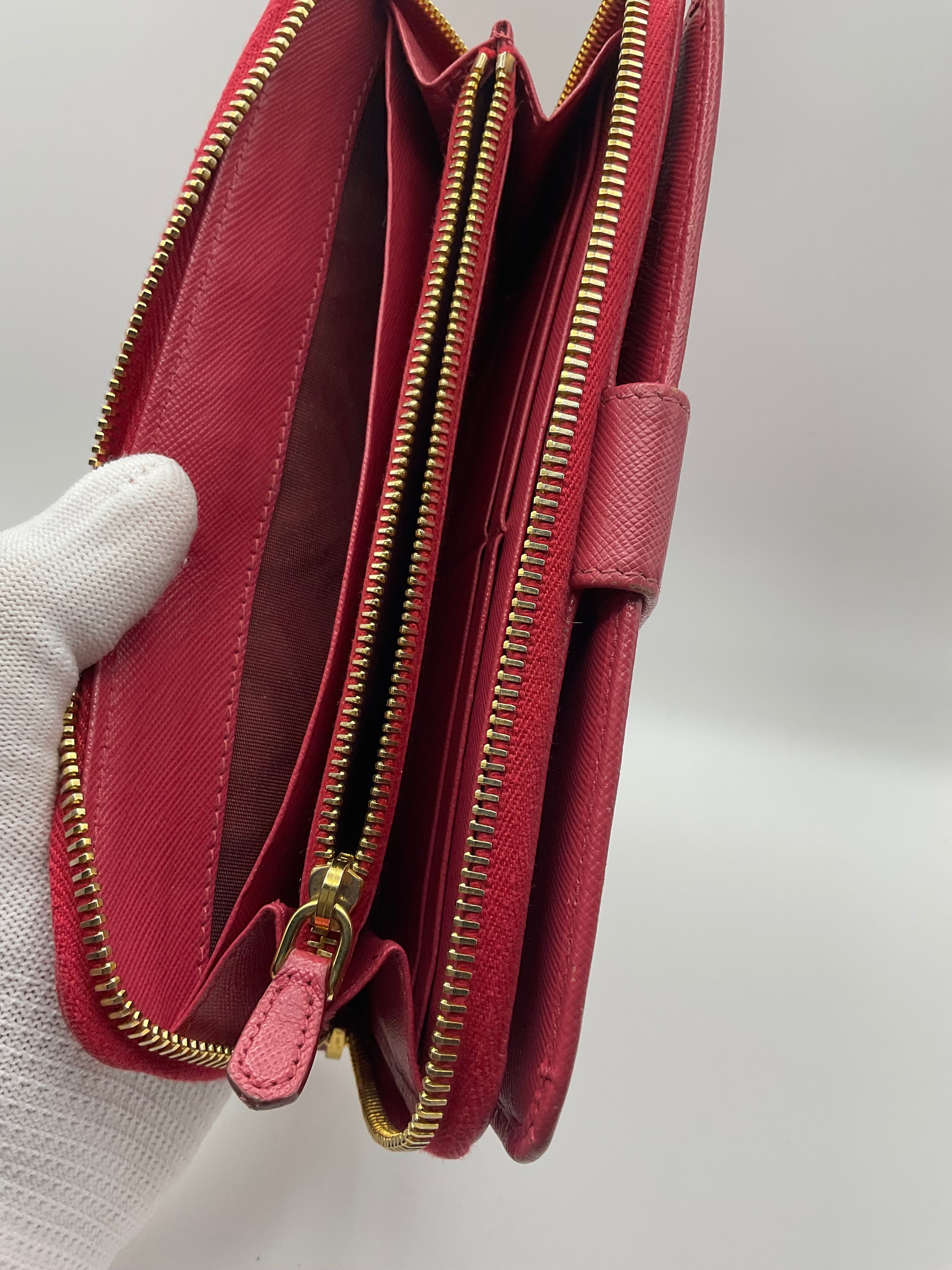 Prada Saffiano Leather Zip Around Continental Wallet Pink | Authentic | COA Included