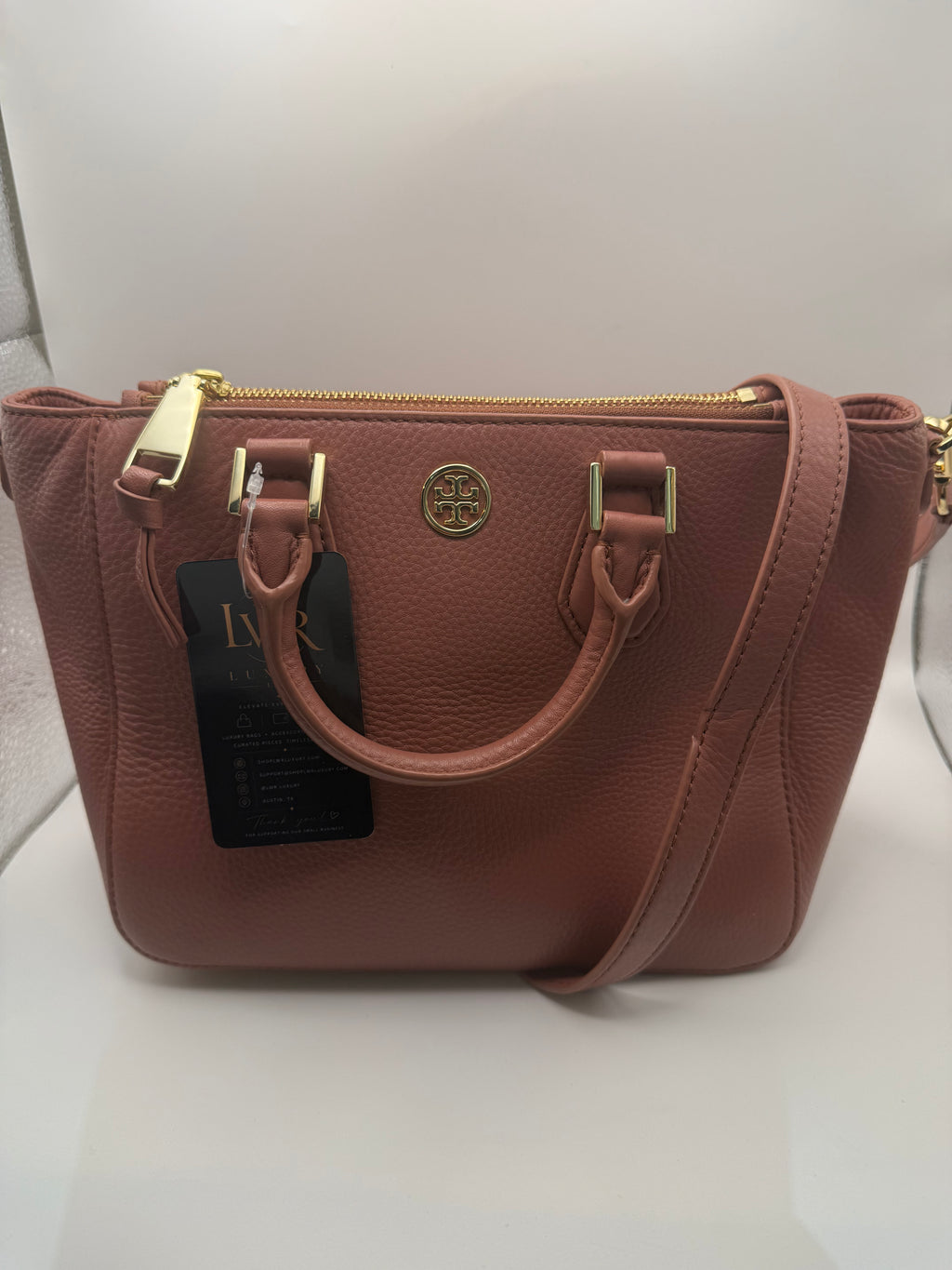Tory Burch Bolso Satchel de Piel Granulada Rosa Empolvado