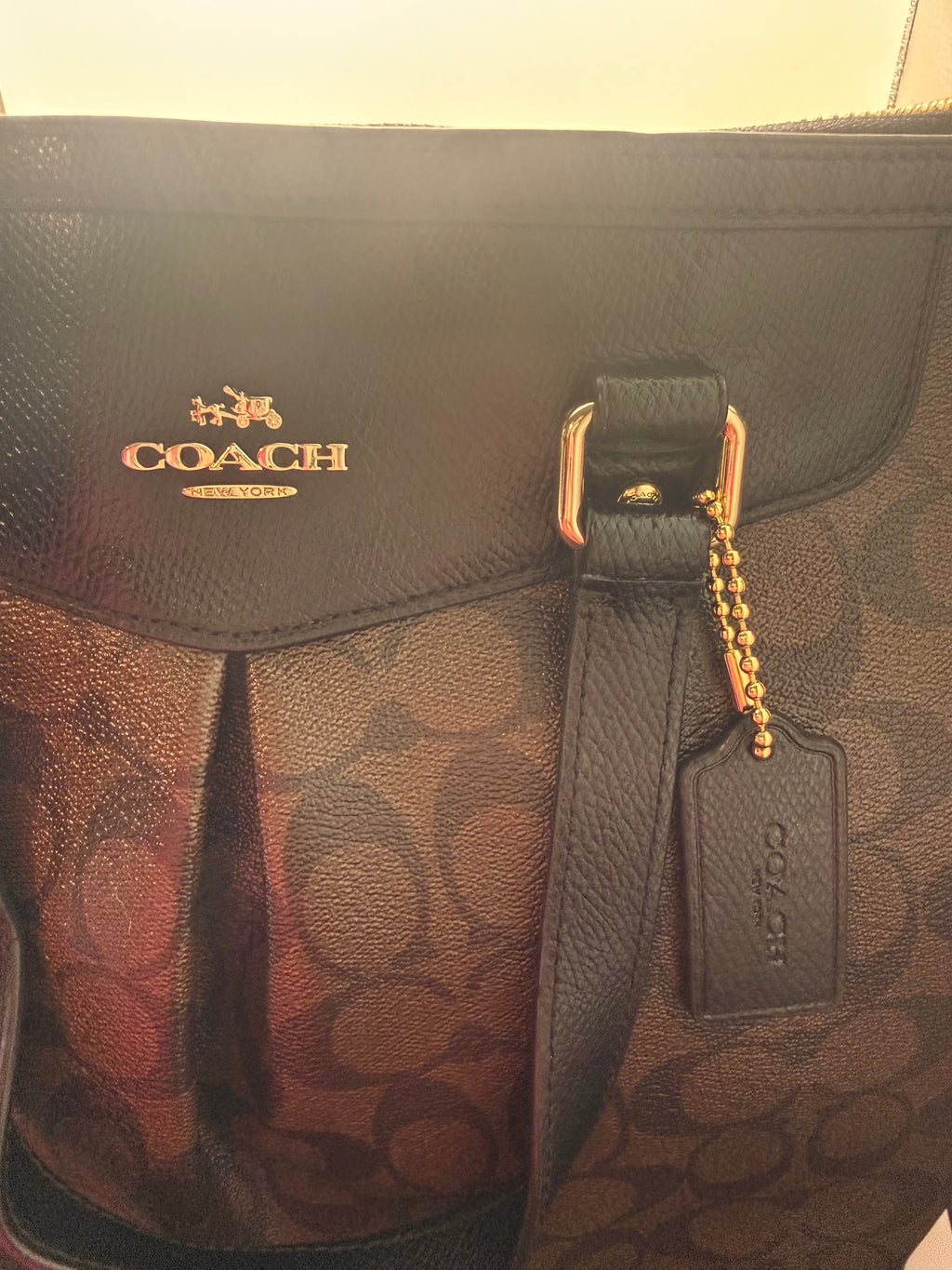Coach Signature Tote - Coach logo and luggage tag detail