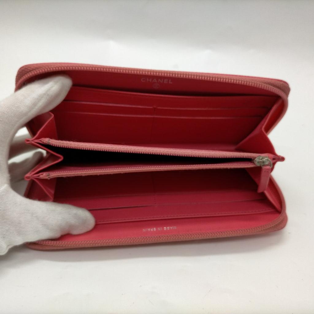 Chanel CC Zip Around Wallet Pink Caviar Leather Long Wallet with COA