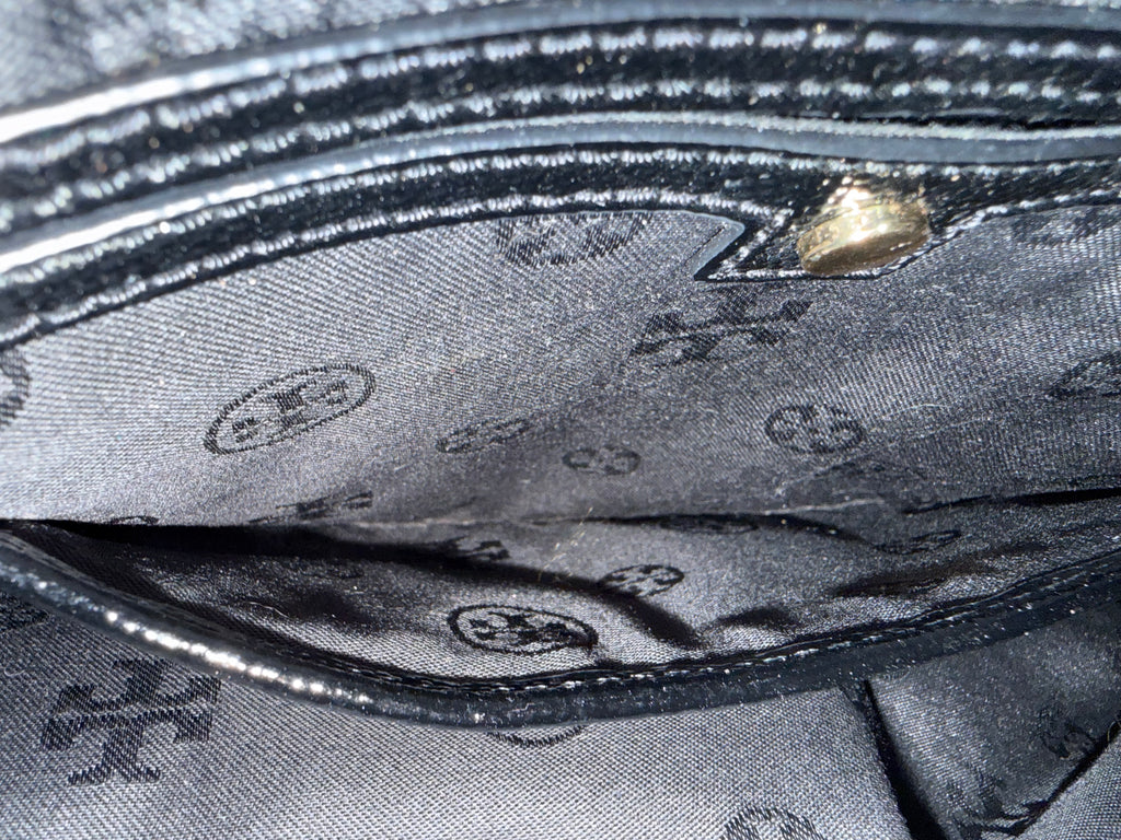 Tory Burch Black Pebbled Leather Large Tote Bag with Gold Hardware