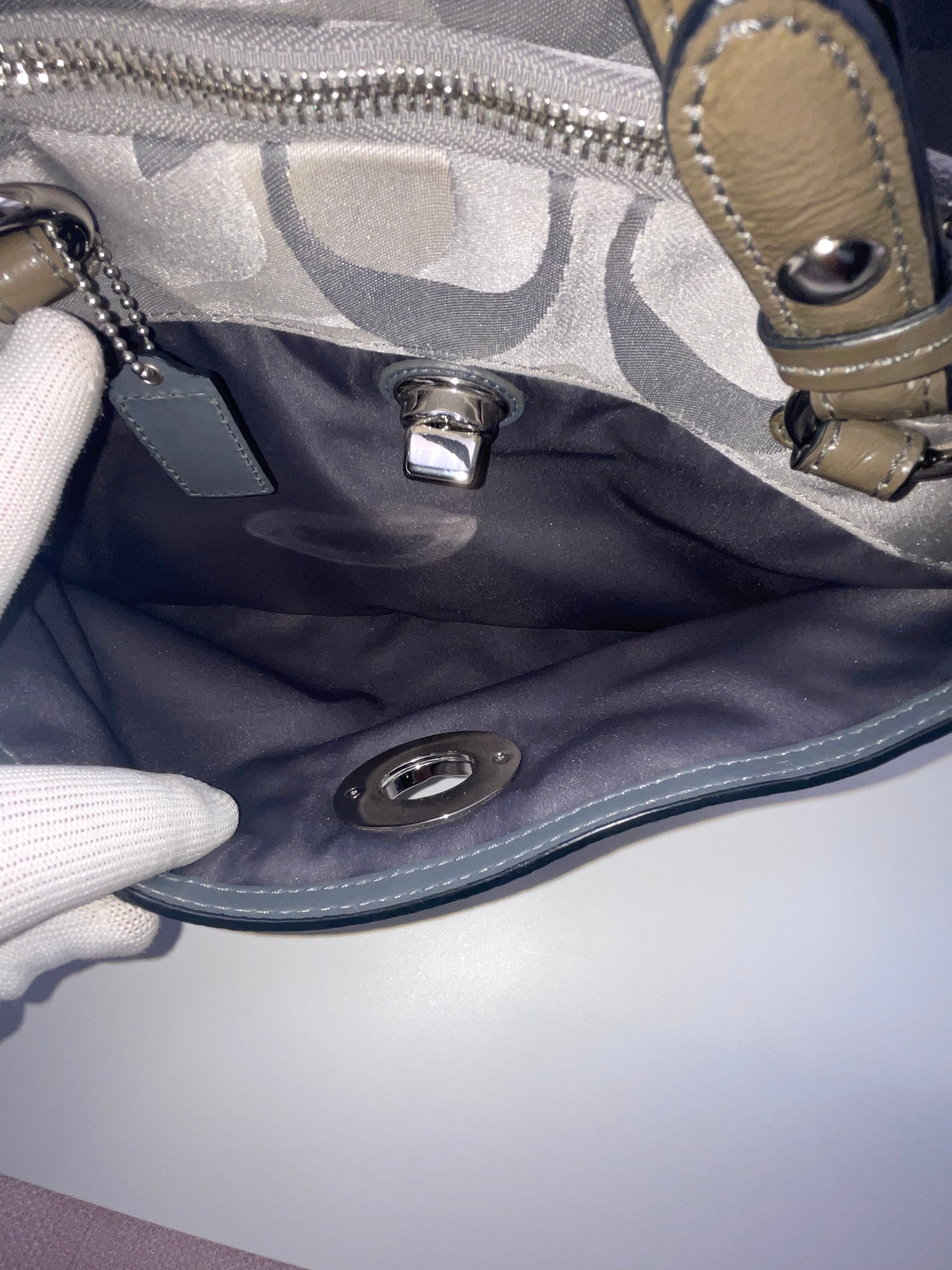 Coach Signature Sateen Sophia Satchel Gray Patent Leather Trim | Style F17481