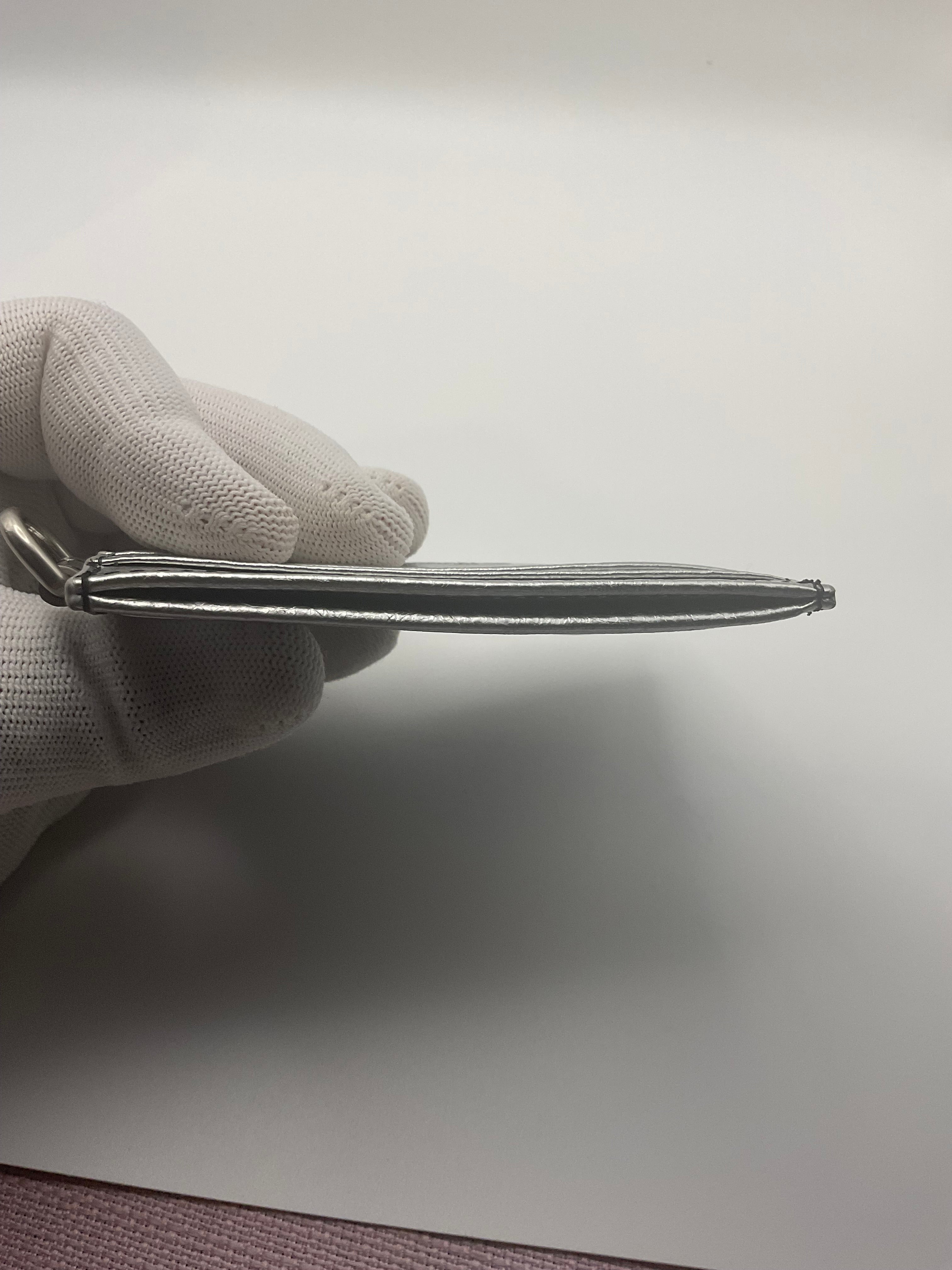 Off-White™ Metallic Silver Leather Arrow Card Holder with Key Ring