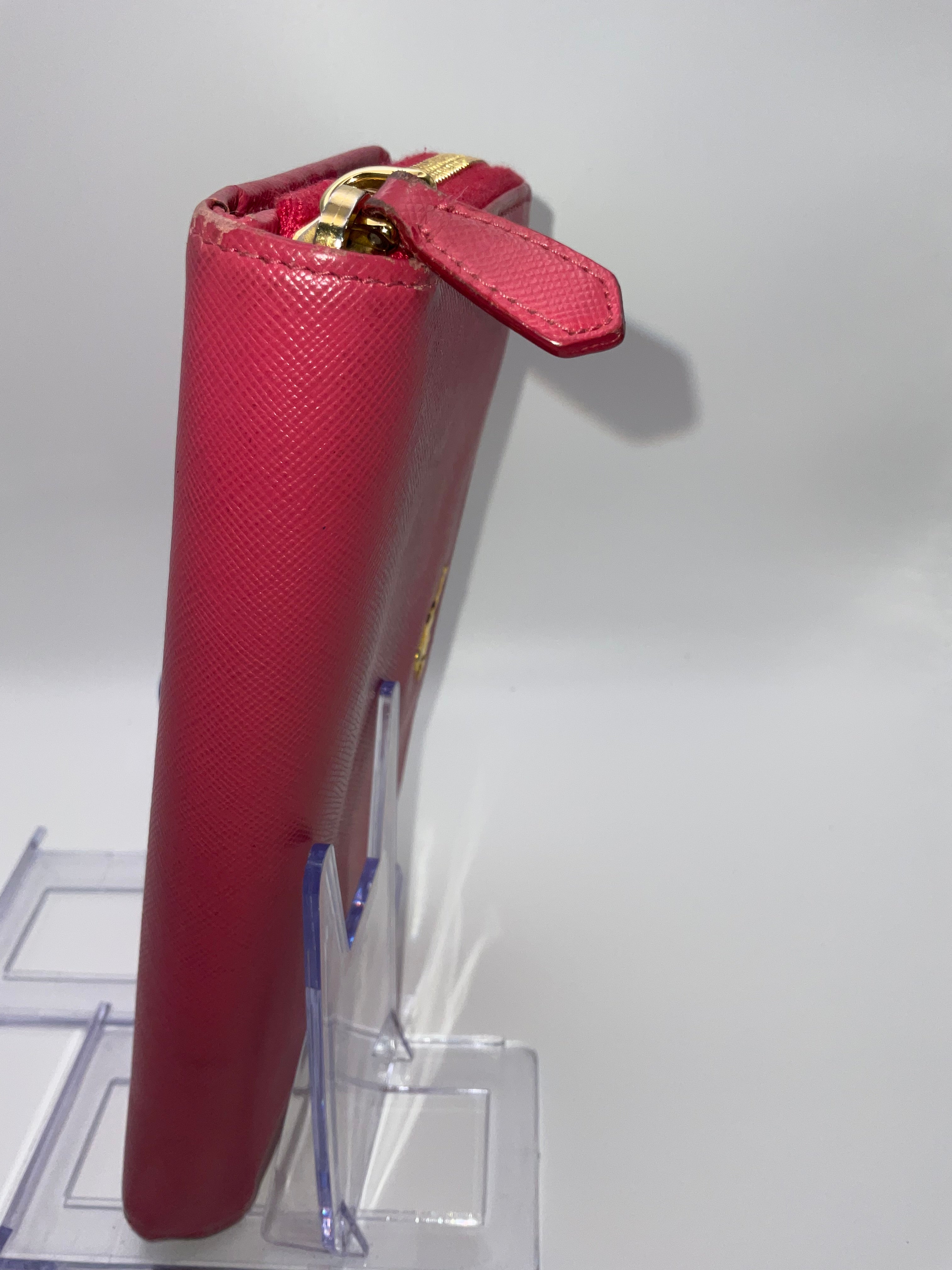 Prada Saffiano Leather Zip Around Continental Wallet Pink | Authentic | COA Included