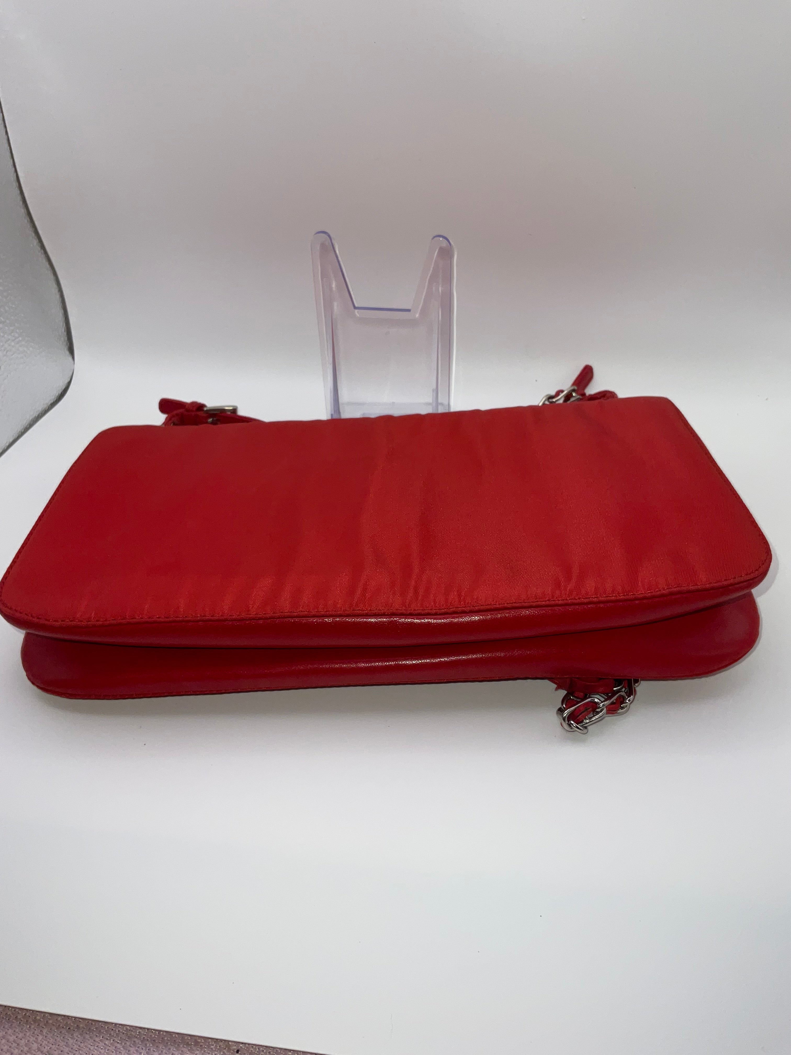 Prada Red Tessuto Satin Frame Shoulder Bag | COA Included