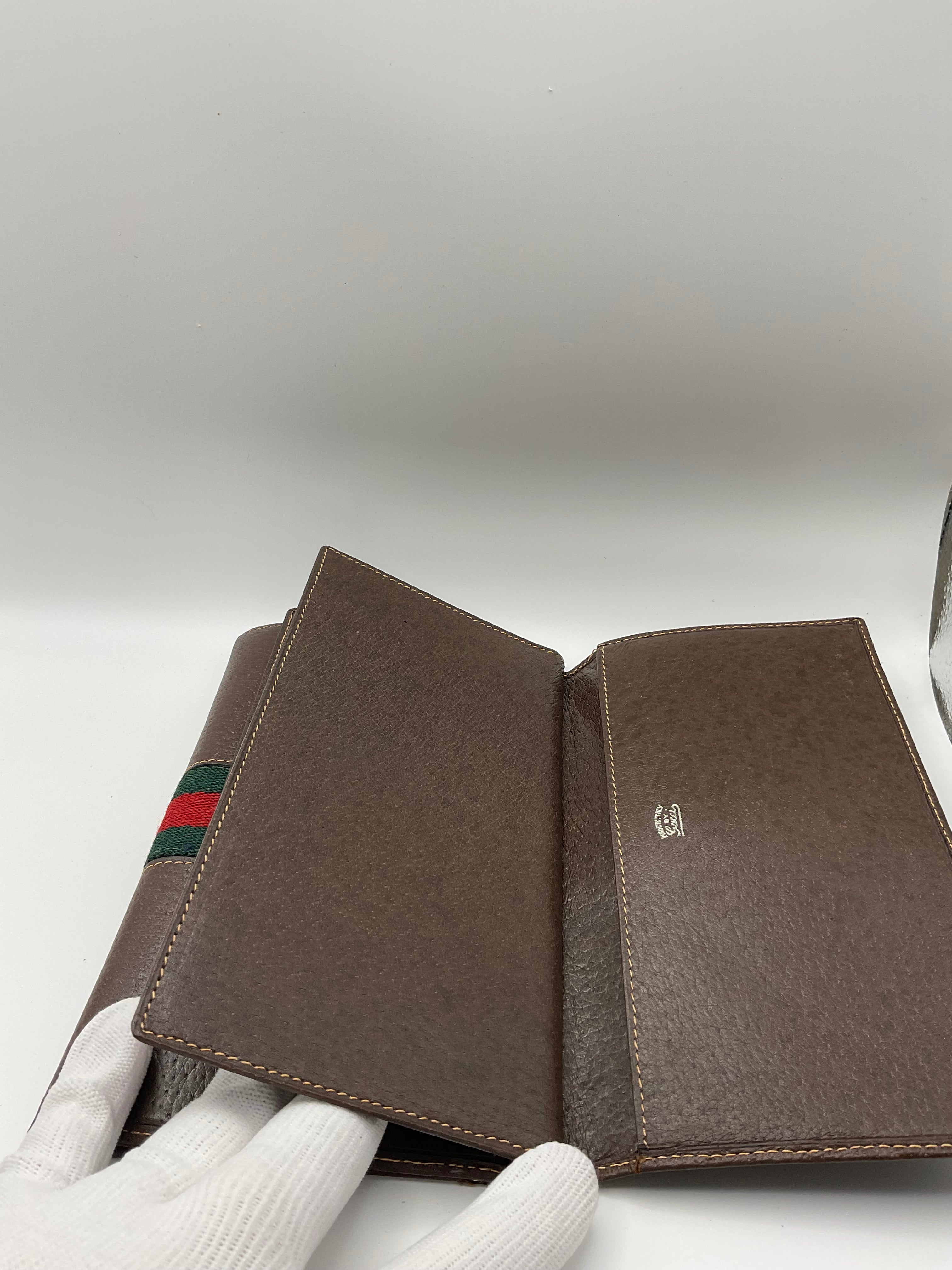 Gucci Vintage Brown Leather Horsebit Continental Wallet with Web Stripe